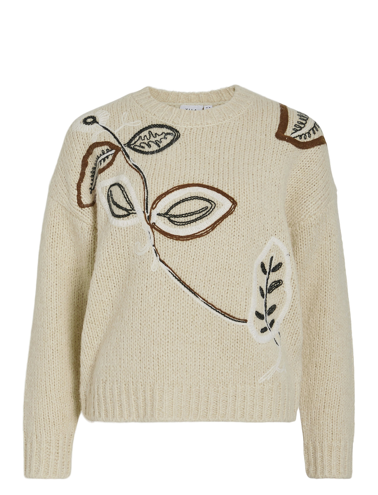 Vila Vibrida O-Neck L/S Embroidery Knit Top Beige