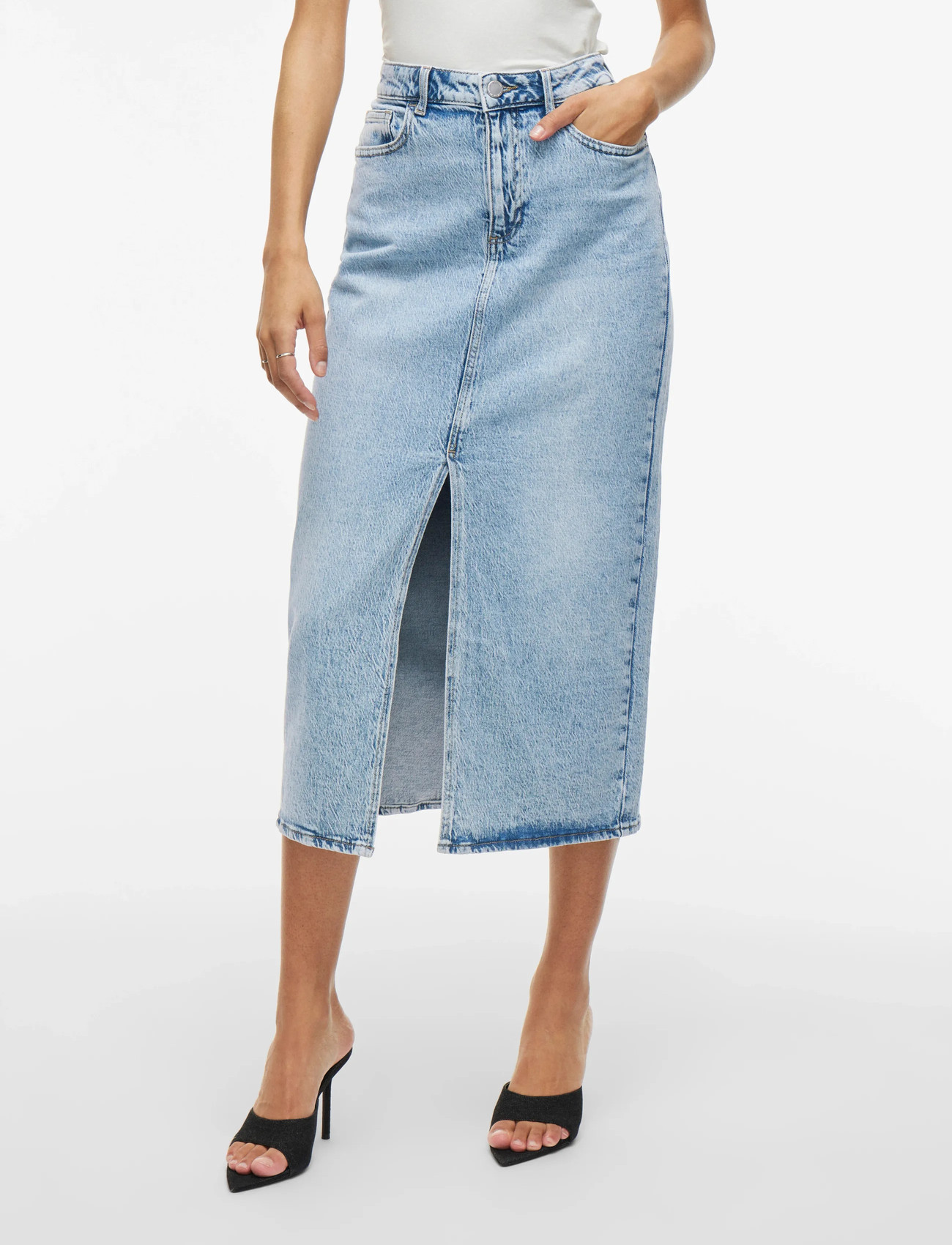 Vila Vijaf Hw Midi Denim Skirt-Noos, 38, Blue, Nederdele > Knælange Og Midi Nederdele, Dame