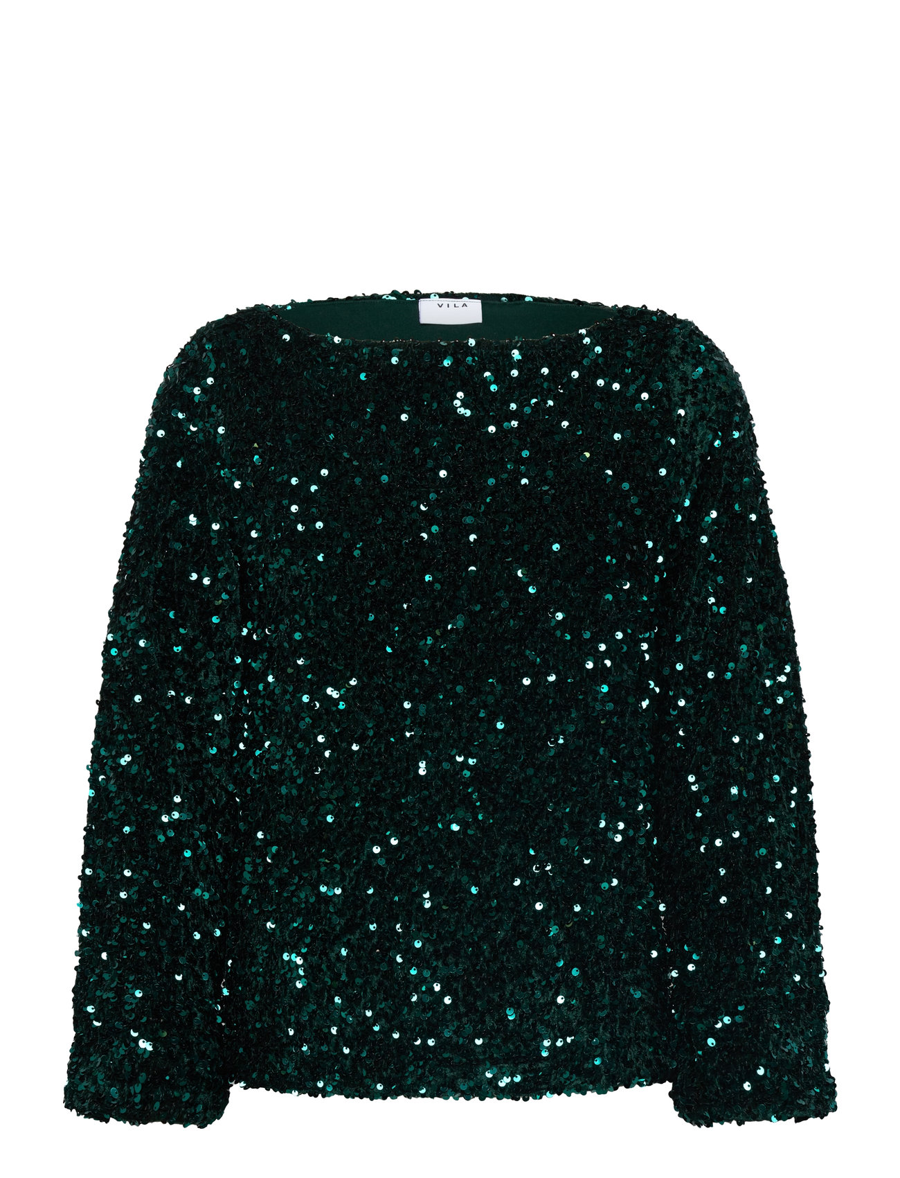 Vila Vifaith Boat Neck L/S Sequin Top/Vol Grön