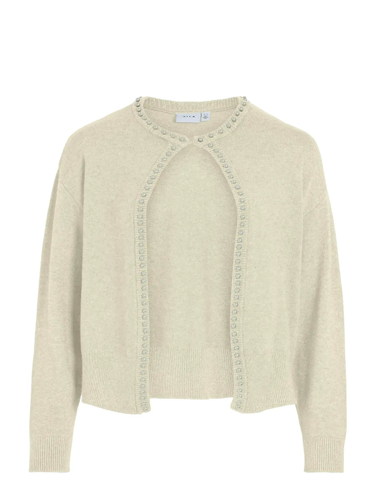 VILA Vizafina L/S O-Neck Pearl Knit Cardigan Cream - L - Damen