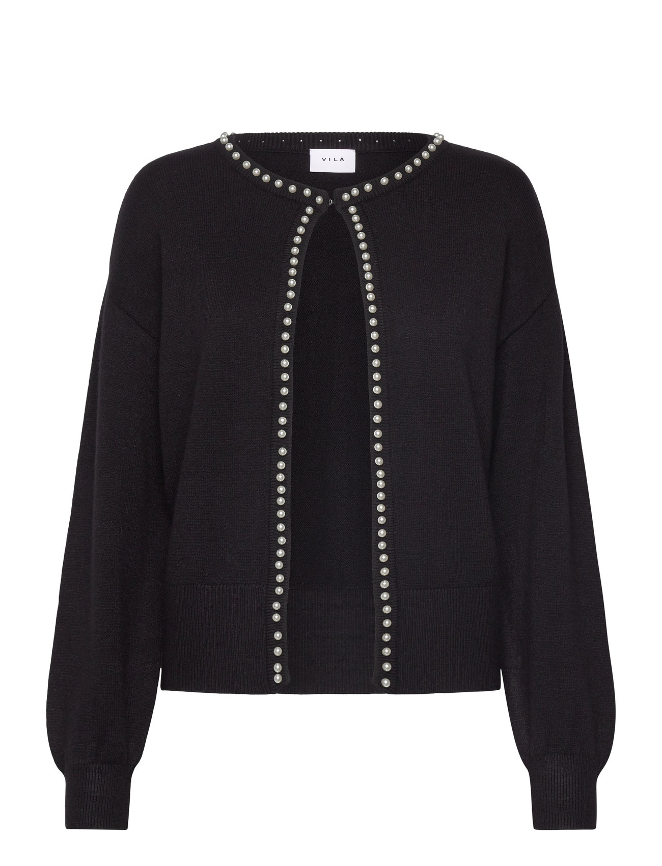 Vizafina L/S O-Neck Pearl Knit Cardigan Black Vila