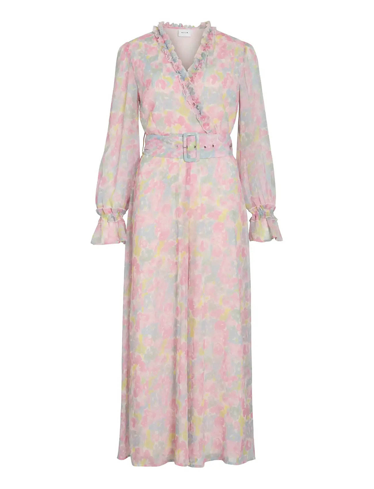 Vila Viemma L/S Belt Maxi Dress/Dc/Ka, 34, Pink, Kjoler > Maxikjole, Dame