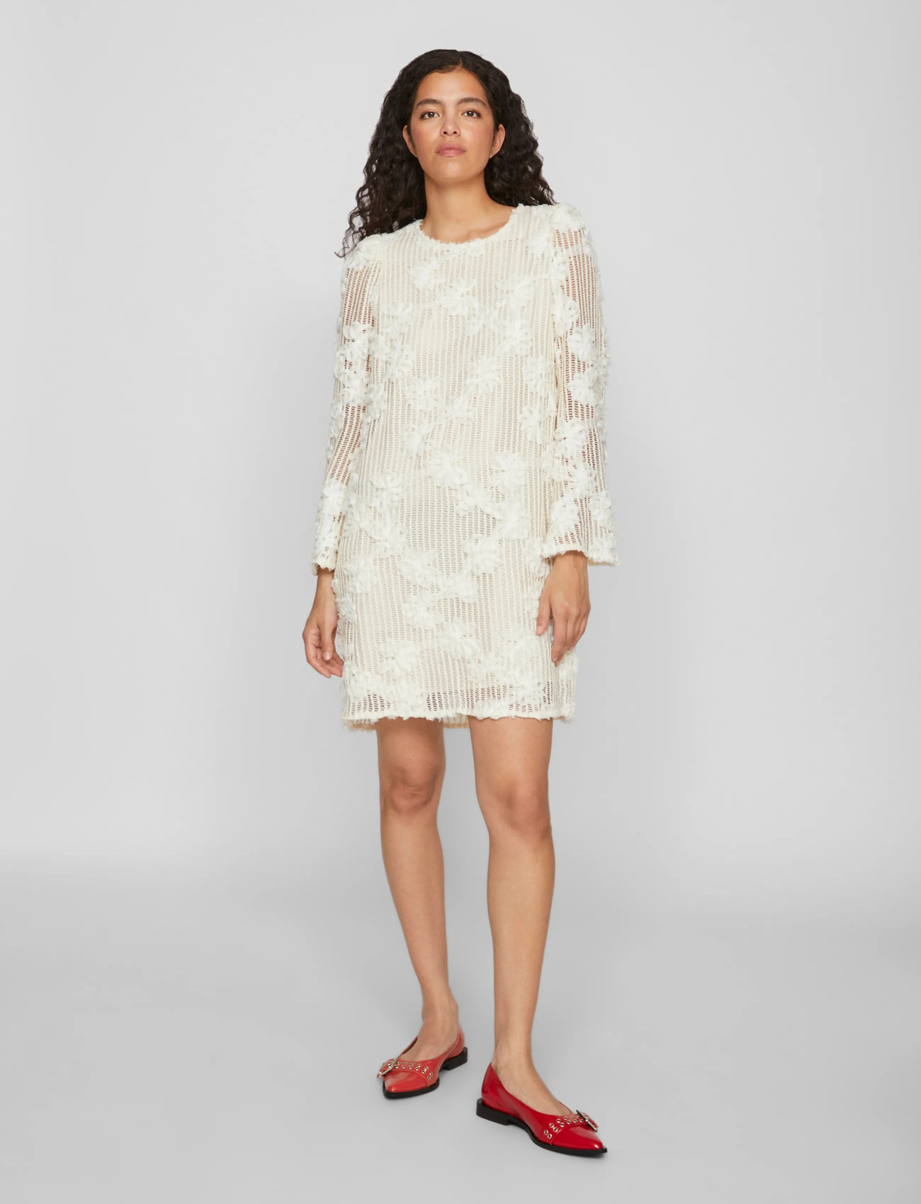 Vila Vilaras L/S Dress, 44, Cream, Kjoler > Kort Kjole, Dame