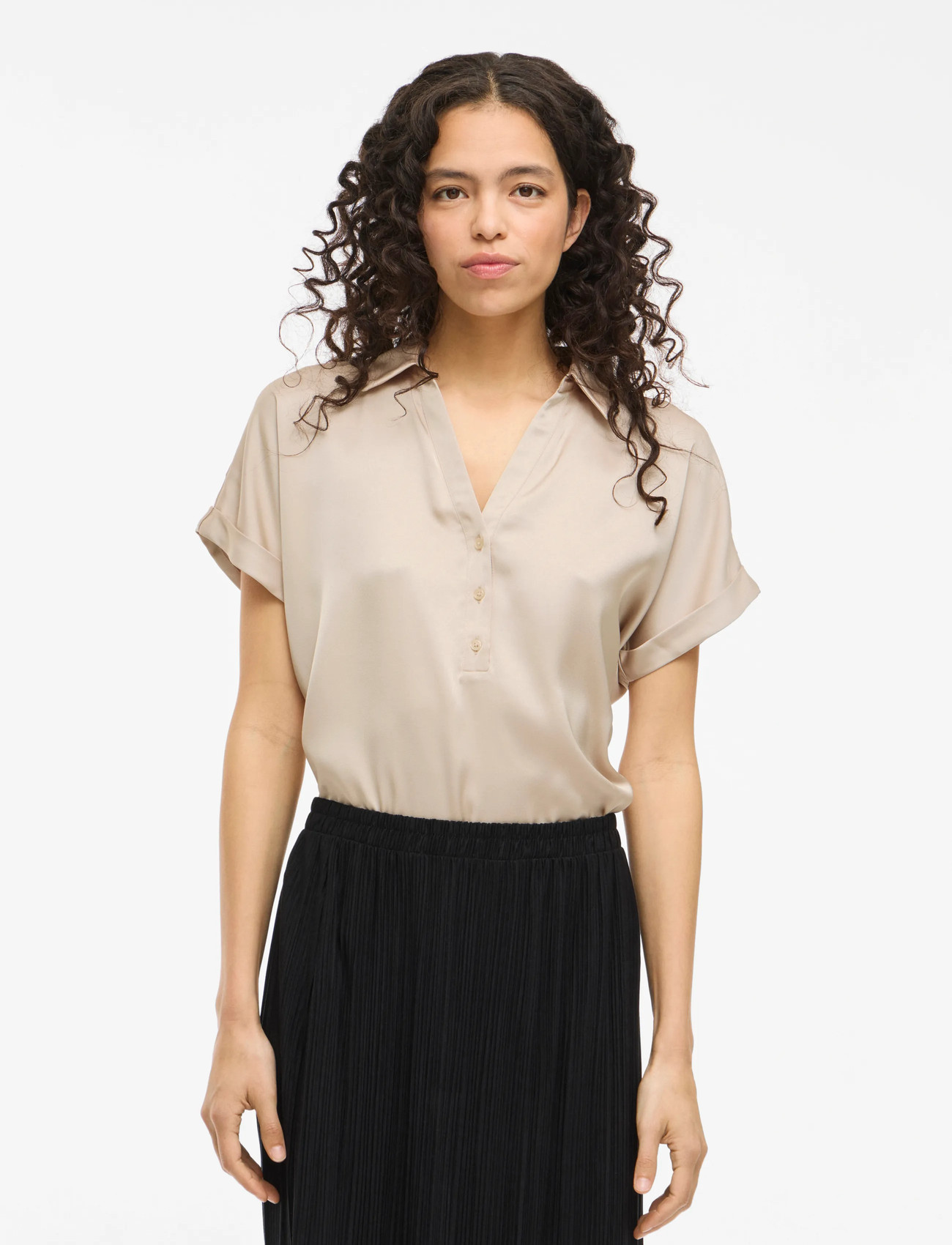 Vila Vienna Ravenna S/S Top - Noos, 38, Beige, Skjorter > Kortærmede, Dame