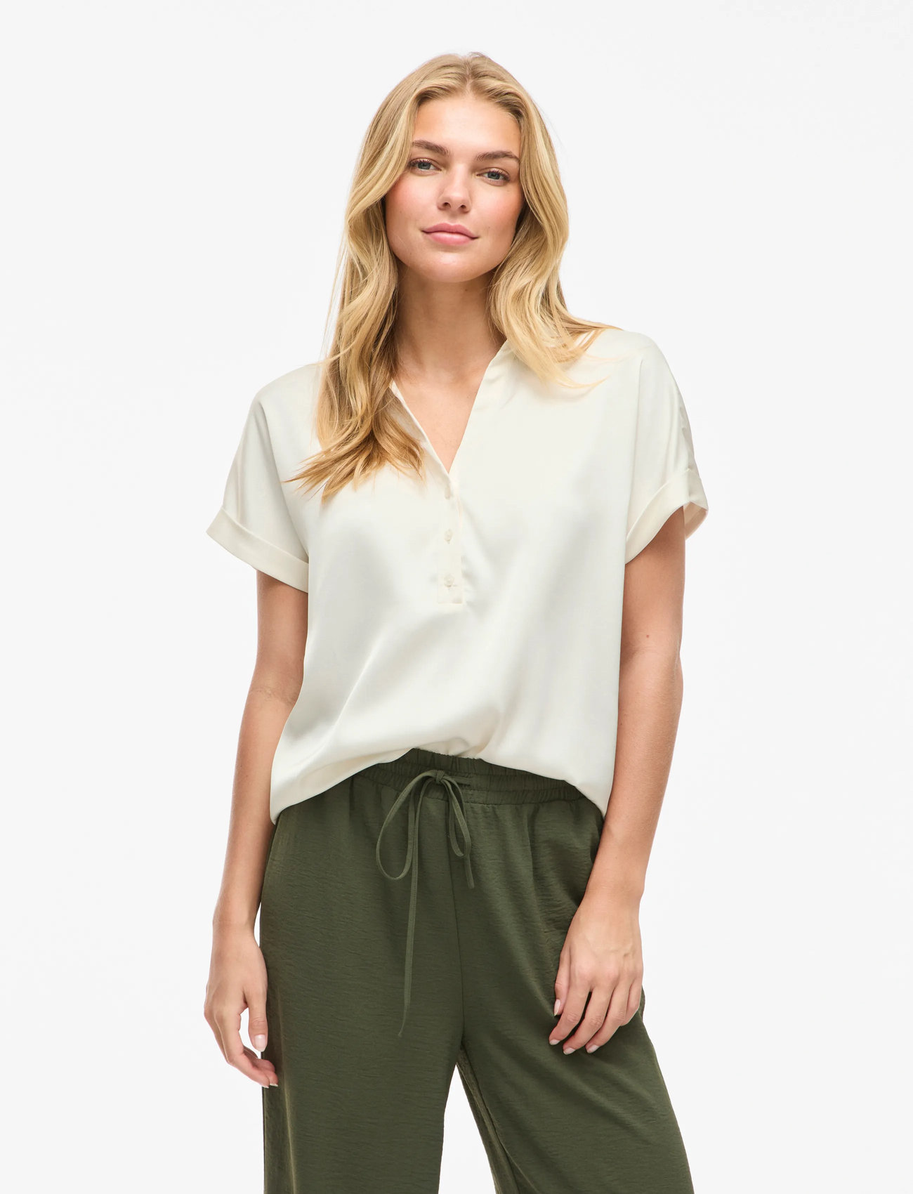Vila Vienna Ravenna S/S Top - Noos, 40, Cream, Skjorter > Kortærmede, Dame