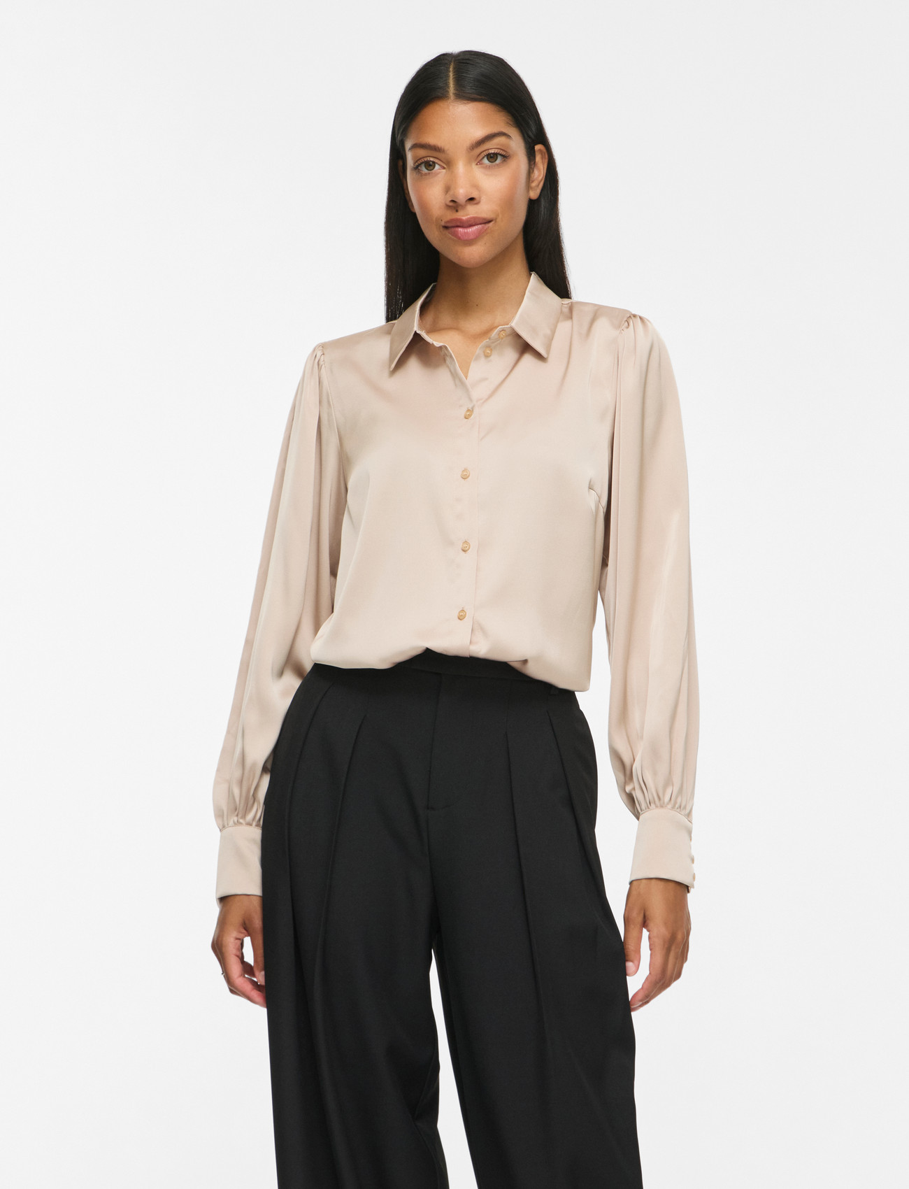 Vila Vienna Ravenna L/S Balloon Shirt - Noos, 36, Beige, Skjorter > Langærmede, Dame