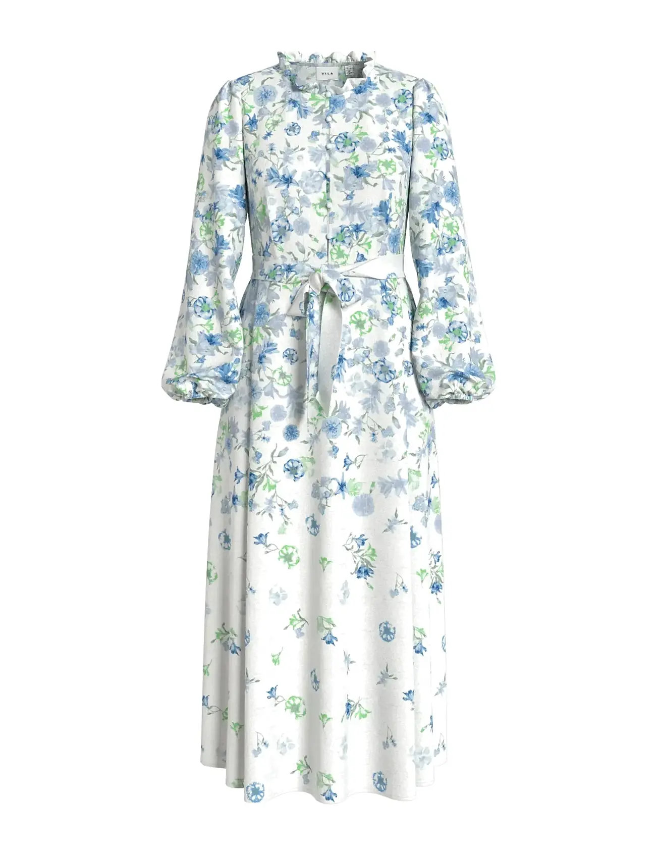Vielma O-Neck L/S Long Midi Dress/Ln Knelang Kjole White Vila