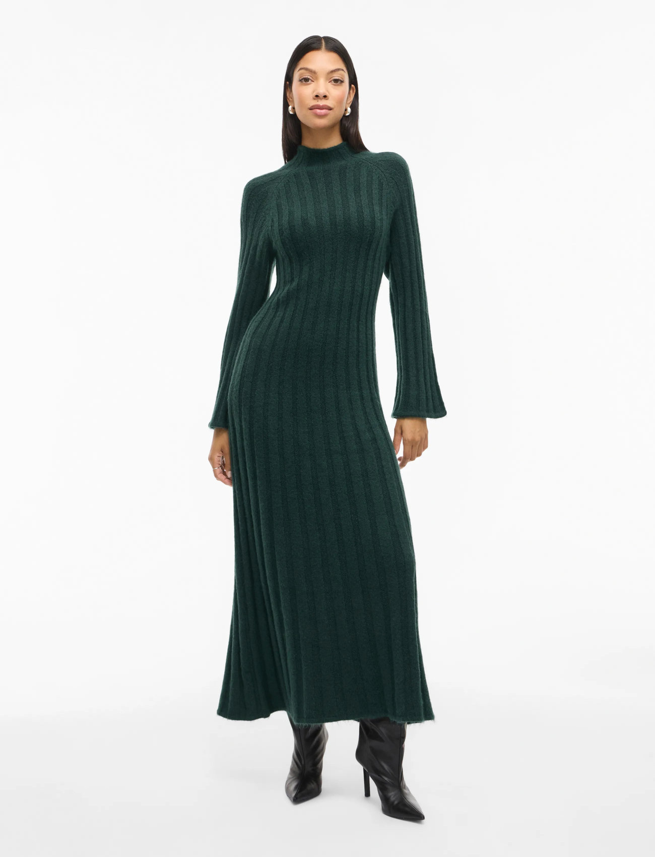 Vila Vicleo Highneck L/S Ankle Knit Dress, M, Green, Dresses - Maxi Dame