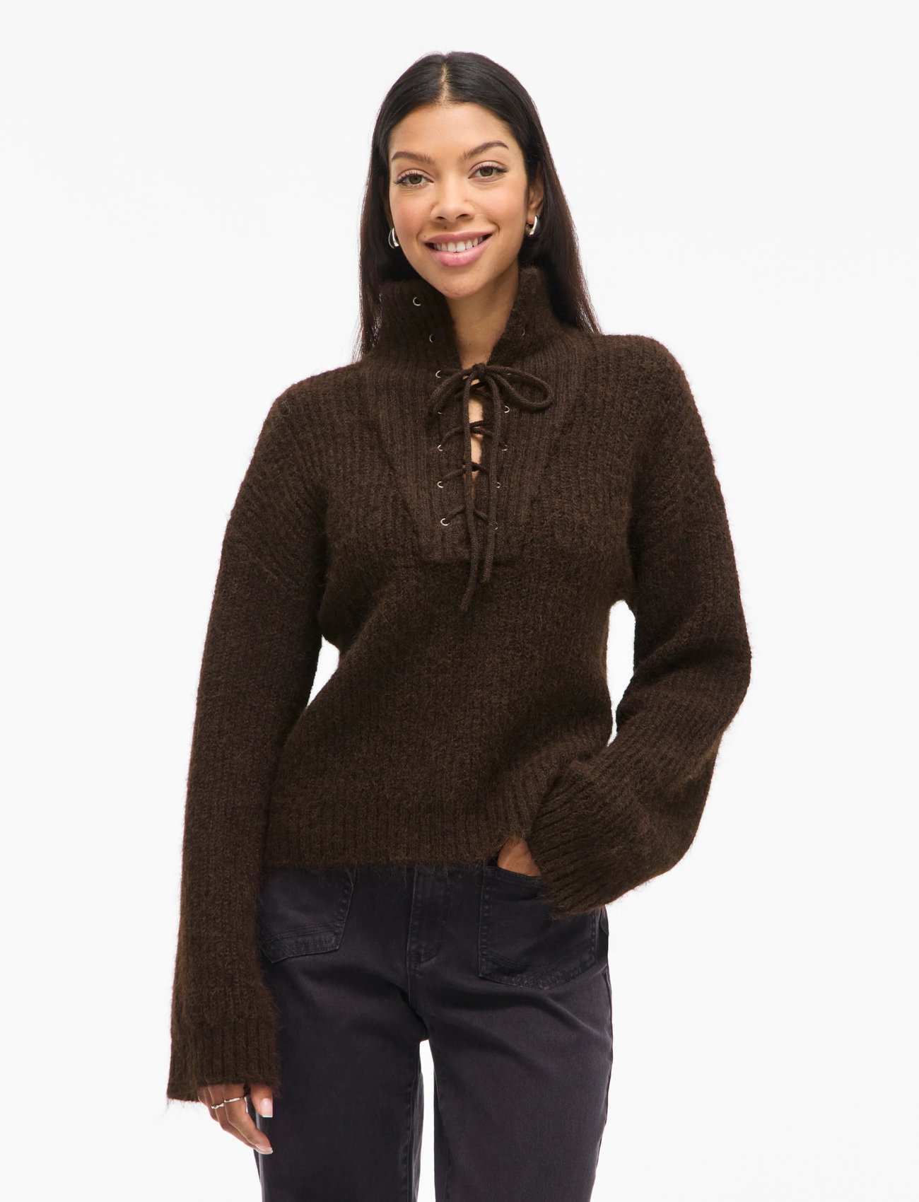 Vila Vigleeba High Neck L/S Rib Knit Top, XS, Brown, Strik > Rullekrave, Dame