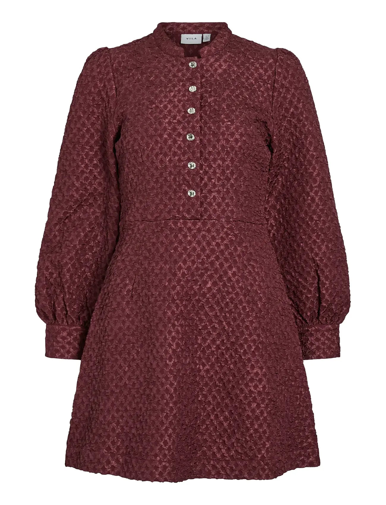 Vila Vitaliama L/S Jaqcuard Dress, 34, Burgundy, Kjoler > Kort Kjole, Dame