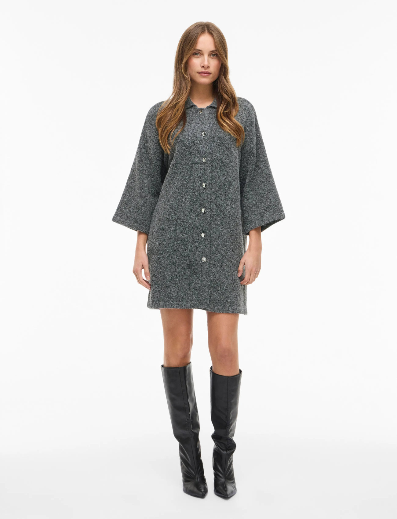 Vila Vilauri 3/4 Sleeve Knit Dress, XS, Grey, Kjoler > Kort Kjole, Dame
