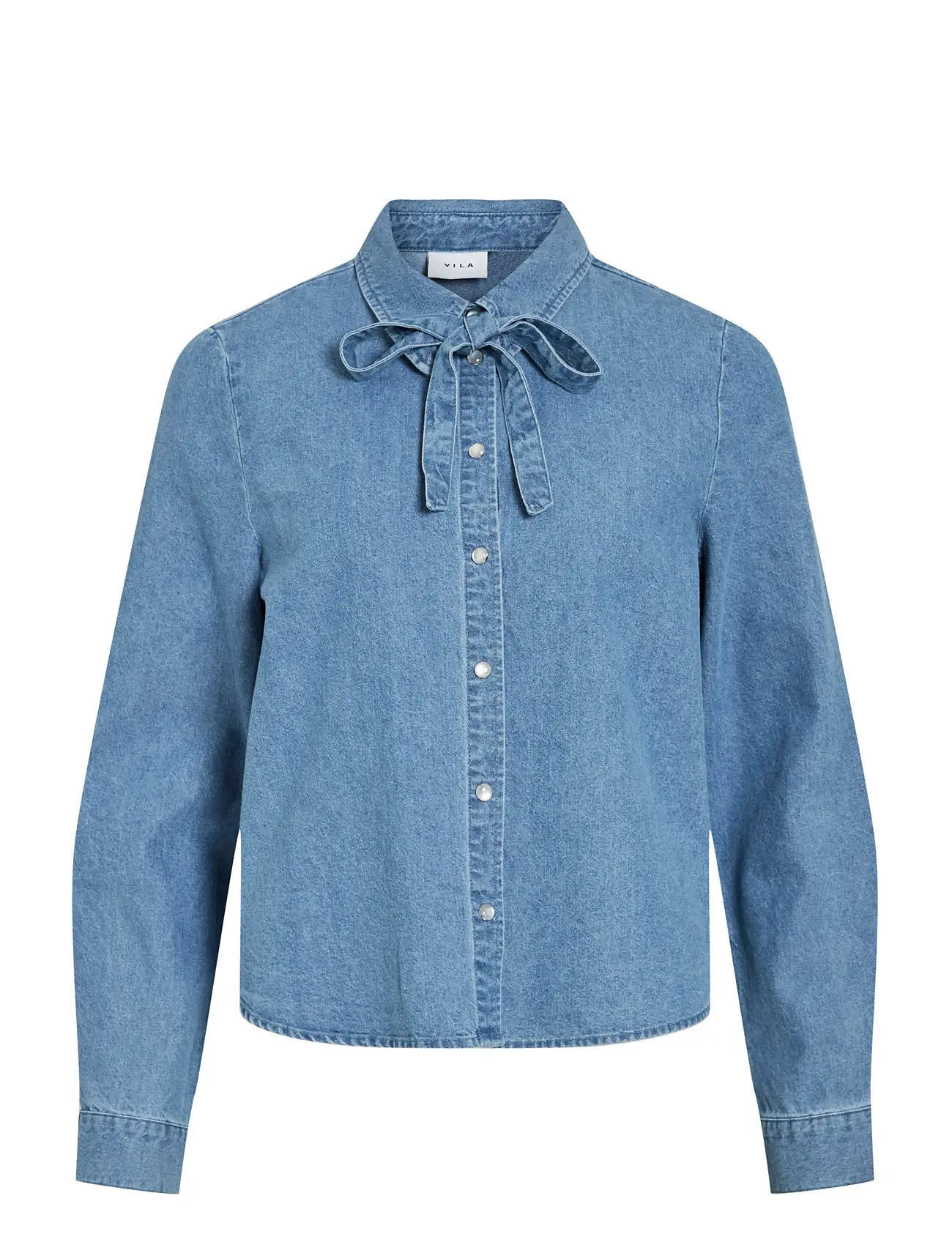 VILA Viconga L/S Bow Denim Shirt Blau - 34 - Damen