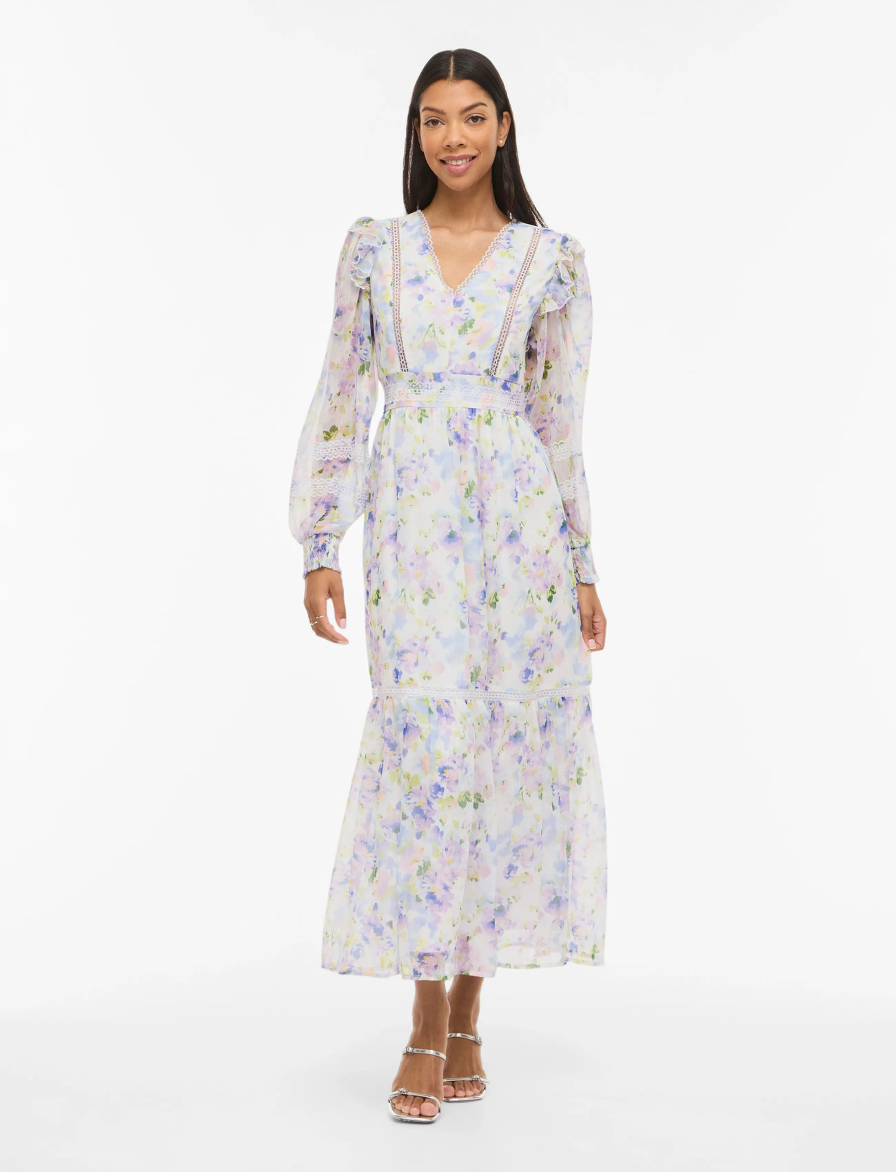 Vila Viroman V-Neck L/S Ankle Dress/Dc/Ka, 42, White, Kjoler > Maxikjole, Dame