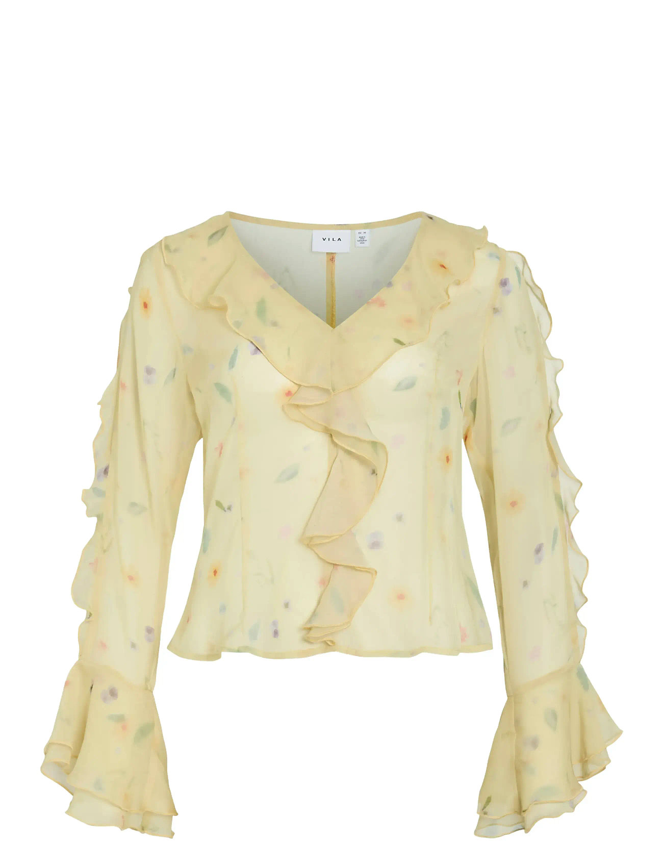 VILA Viemmy L/S V-Ausschnitt Frill Oberteil Gelb - 44 - Damen