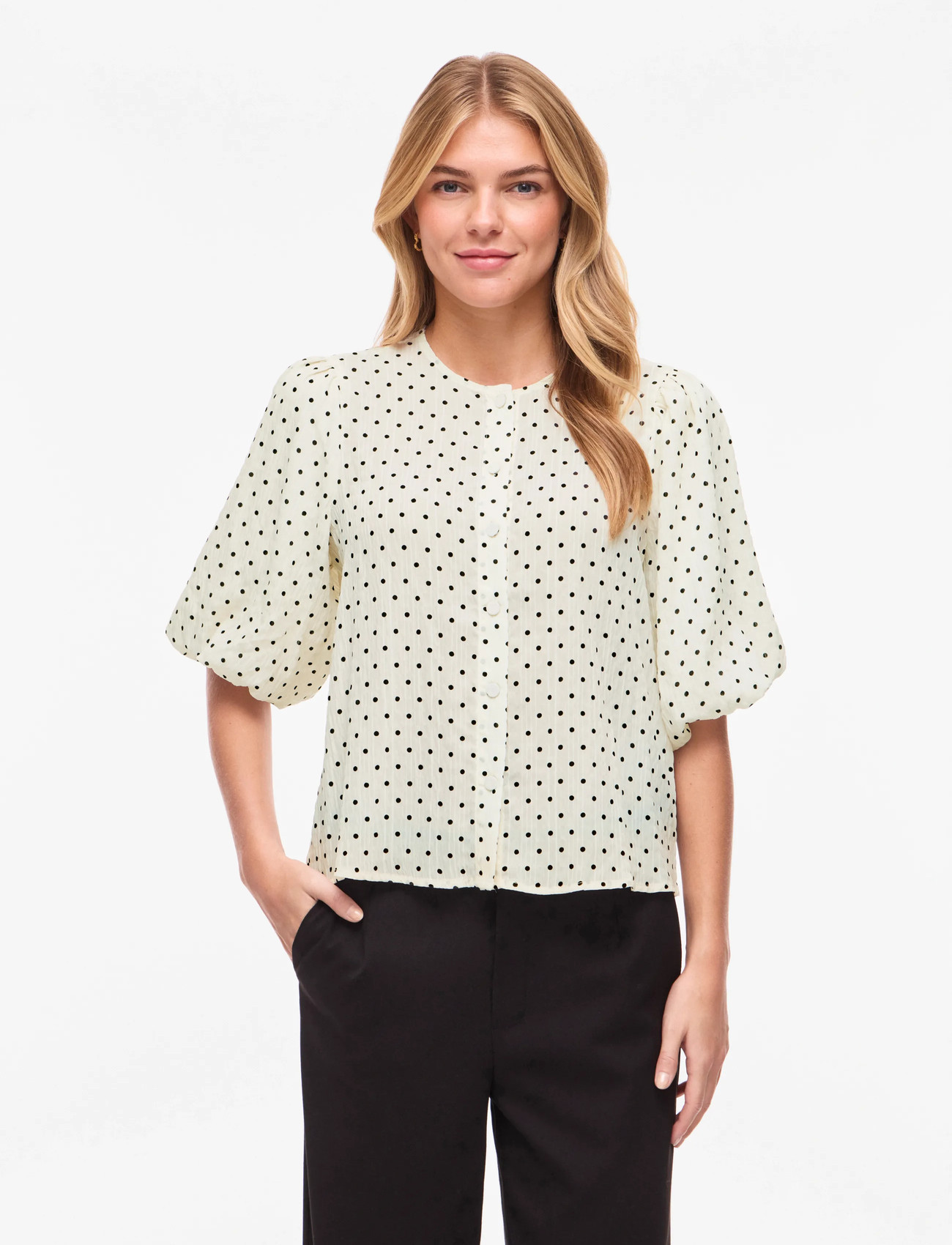 Vila Viea 2/4 Button Top, 40, White, Bluser > Kortærmede, Dame