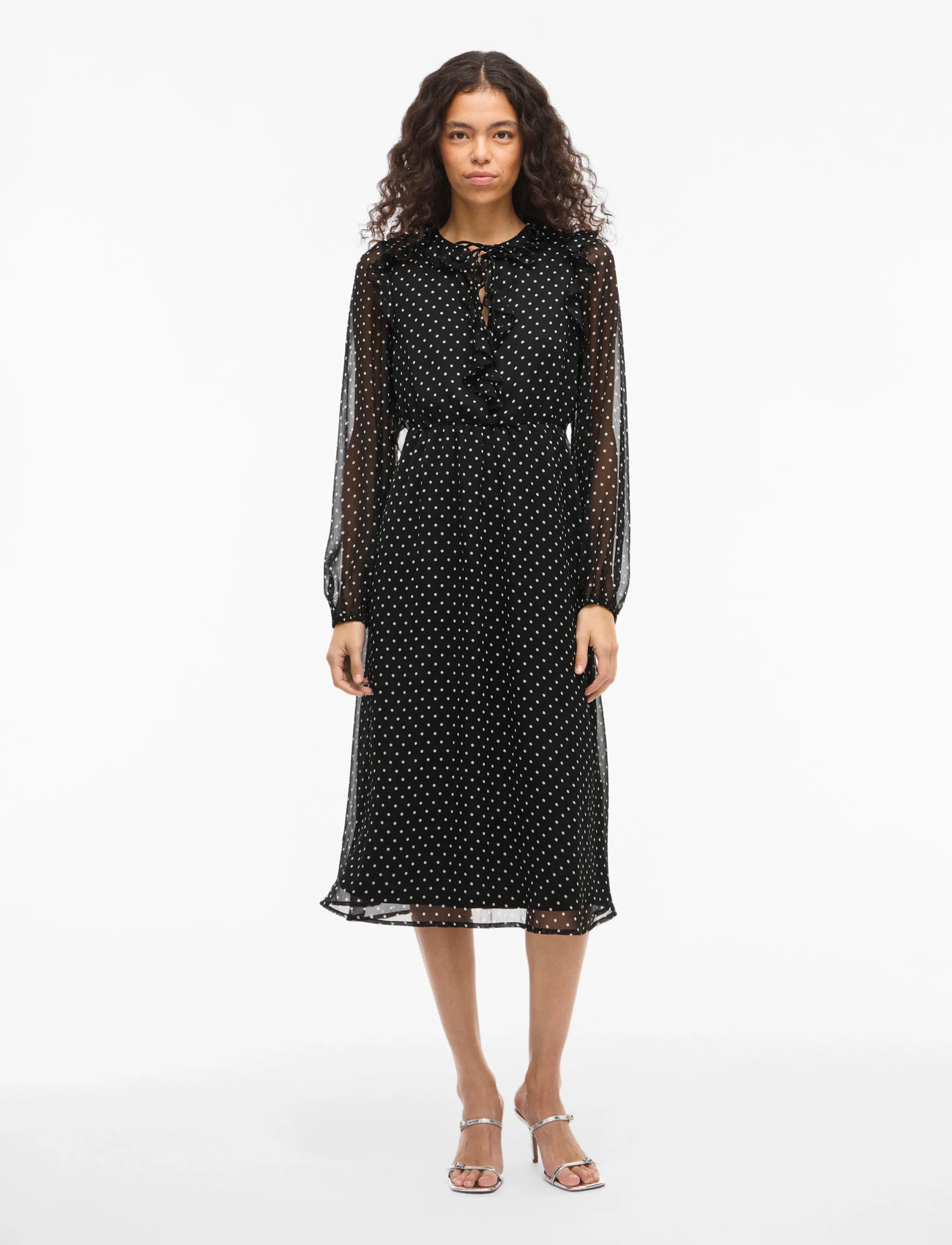 Vila Viharley L/S Midi Dress, 38, Black, Kjoler > Knælange Og Midi, Dame