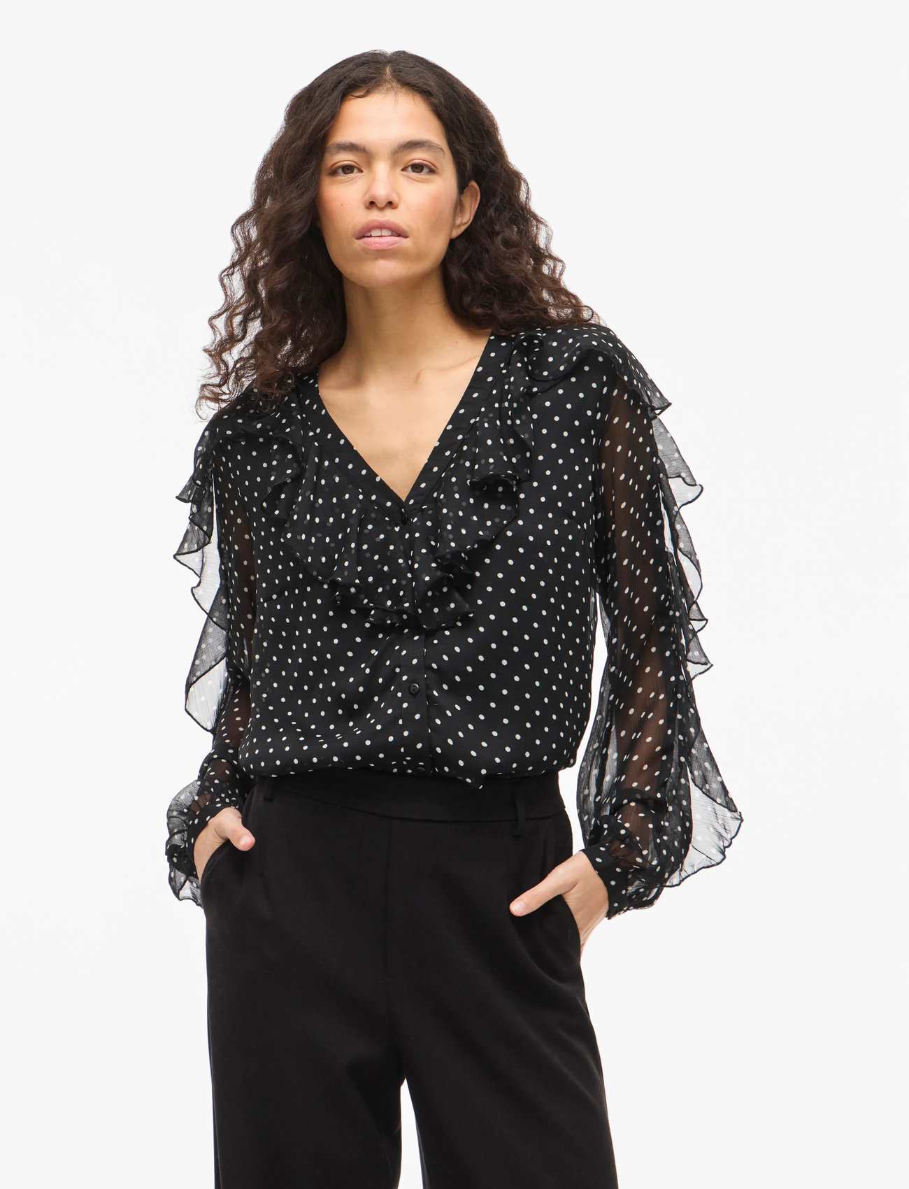 Vila Viharley L/S Top, 42, Black, Bluser > Langærmede, Dame