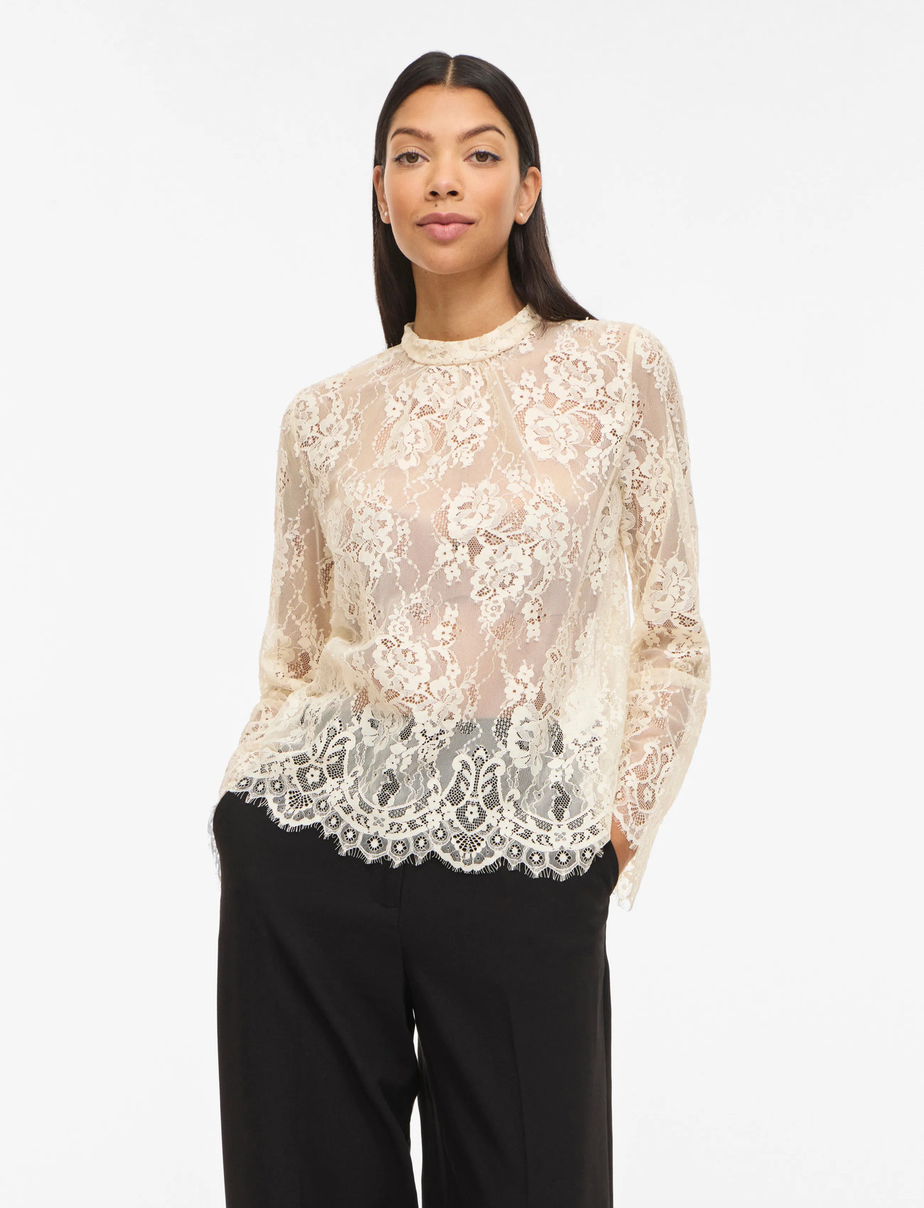 Vila Vicarrie L/S Lace Top, XS, Cream, Bluser > Langærmede, Dame