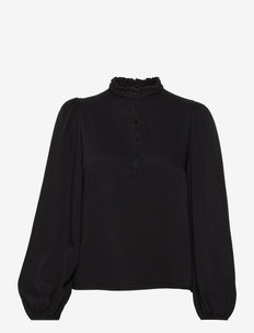VIBRIANA FANZA L/S TOP/PB - long sleeved blouses - black