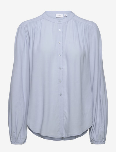 VIWOODY L/S TIE SHIRT/SU - long sleeved blouses - kentucky blue