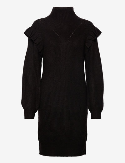 VIBOOBA FRILL DRESS BF - knitted dresses - black