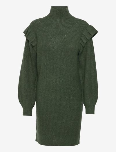 VIBOOBA FRILL DRESS BF - knitted dresses - duck green