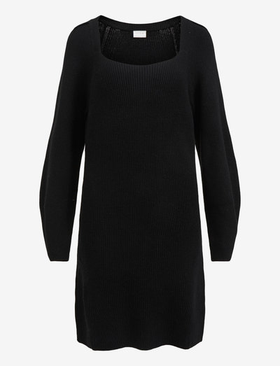 VIRIL L/S DETAIL KNIT DRESS/1 - knitted dresses - black