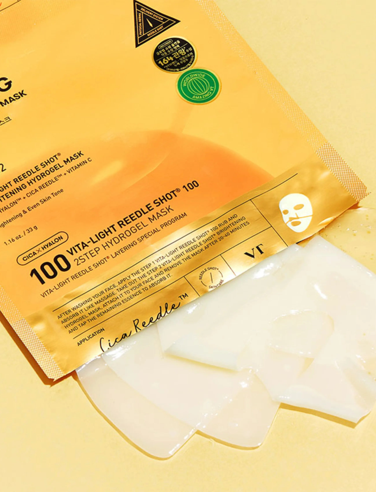 VT Cosmetics Vita-Light Reedle Shot 100 2-Step Hydrogel Mask, 1 EA, Gold, Masker > Sheetmask, Dame