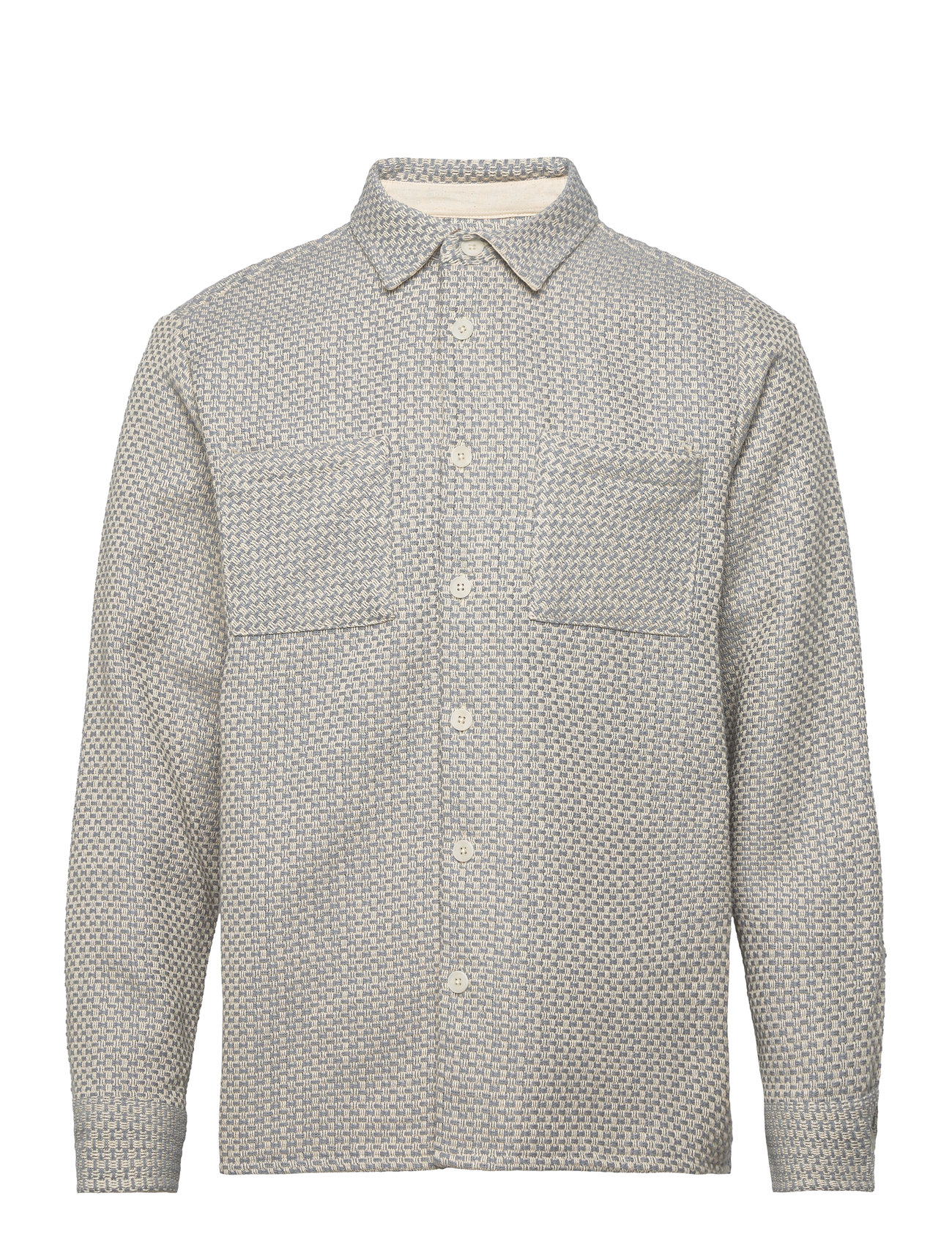 Whiting Overshirt Stepney Blue / Ecru Designers Overshirts Grey Wax London