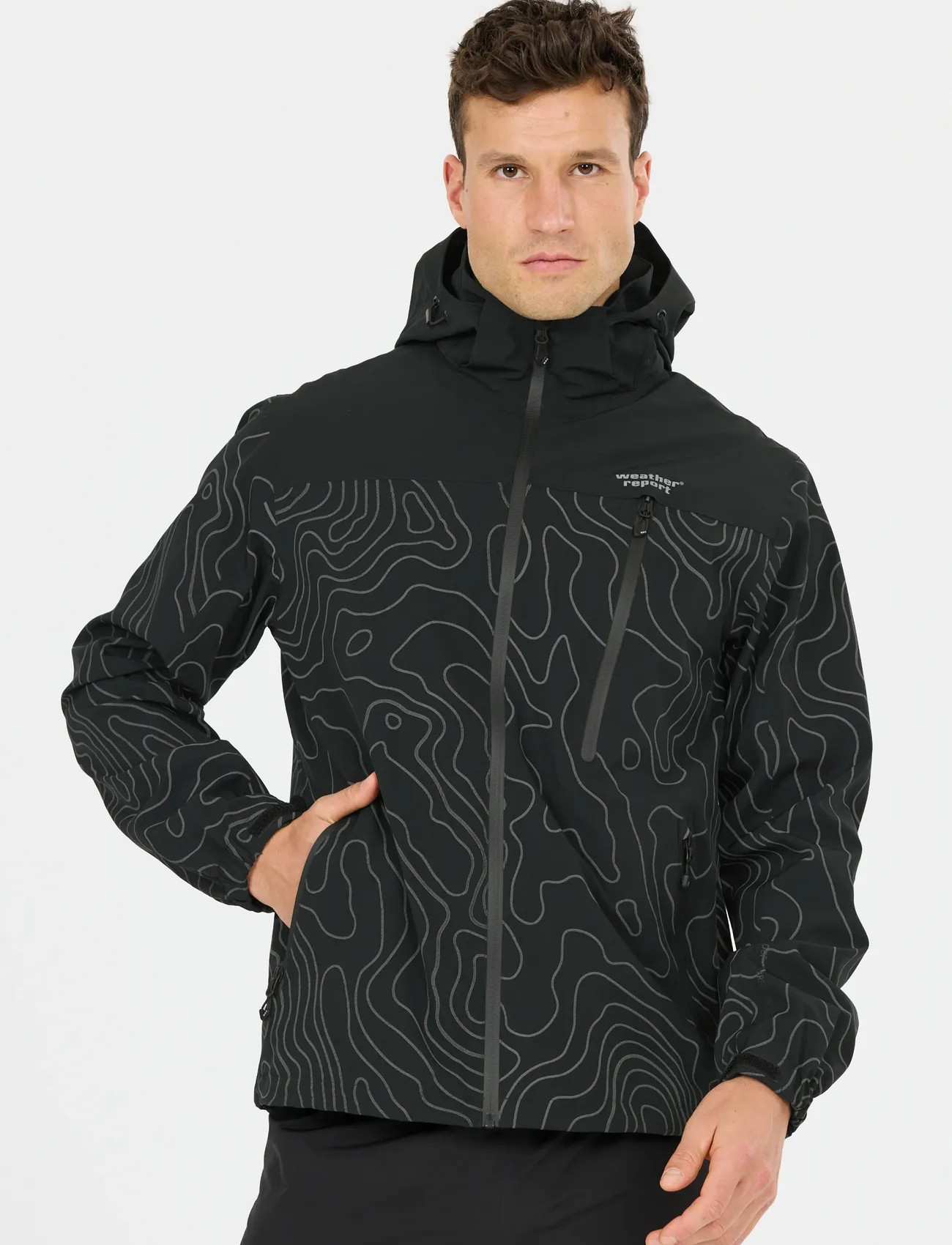 Weather Report Delton M Aop Awg Jacket W-Pro 15000, XXL, Black, Sport Rainwear > Sport Raincoats, Herre