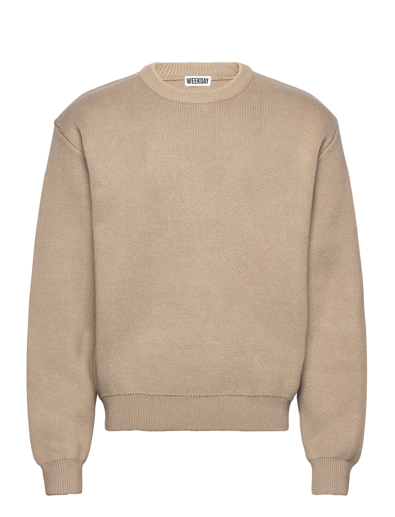 Weekday Regular Knitted Cotton Sweater, M, Beige, Strik > Runde Halse, Herre