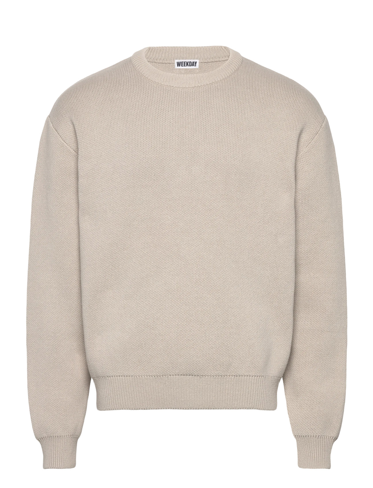 Weekday Regular Knitted Cotton Sweater, XL, Beige, Strik > Runde Halse, Herre
