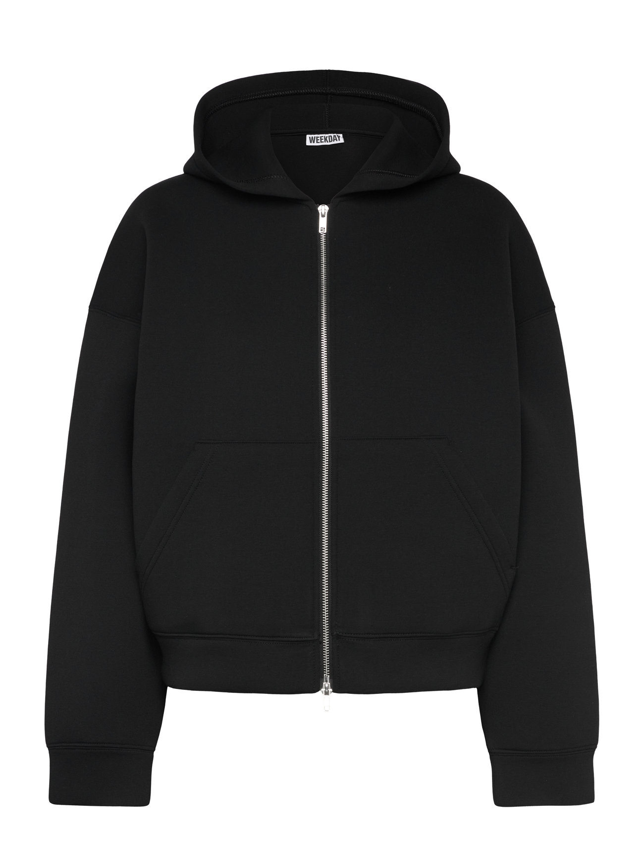 Weekday Oversized Scuba Zip-Hoodie, S, Black, Sweatshirts & Hættetrøjer > Hættetrøjer, Dame
