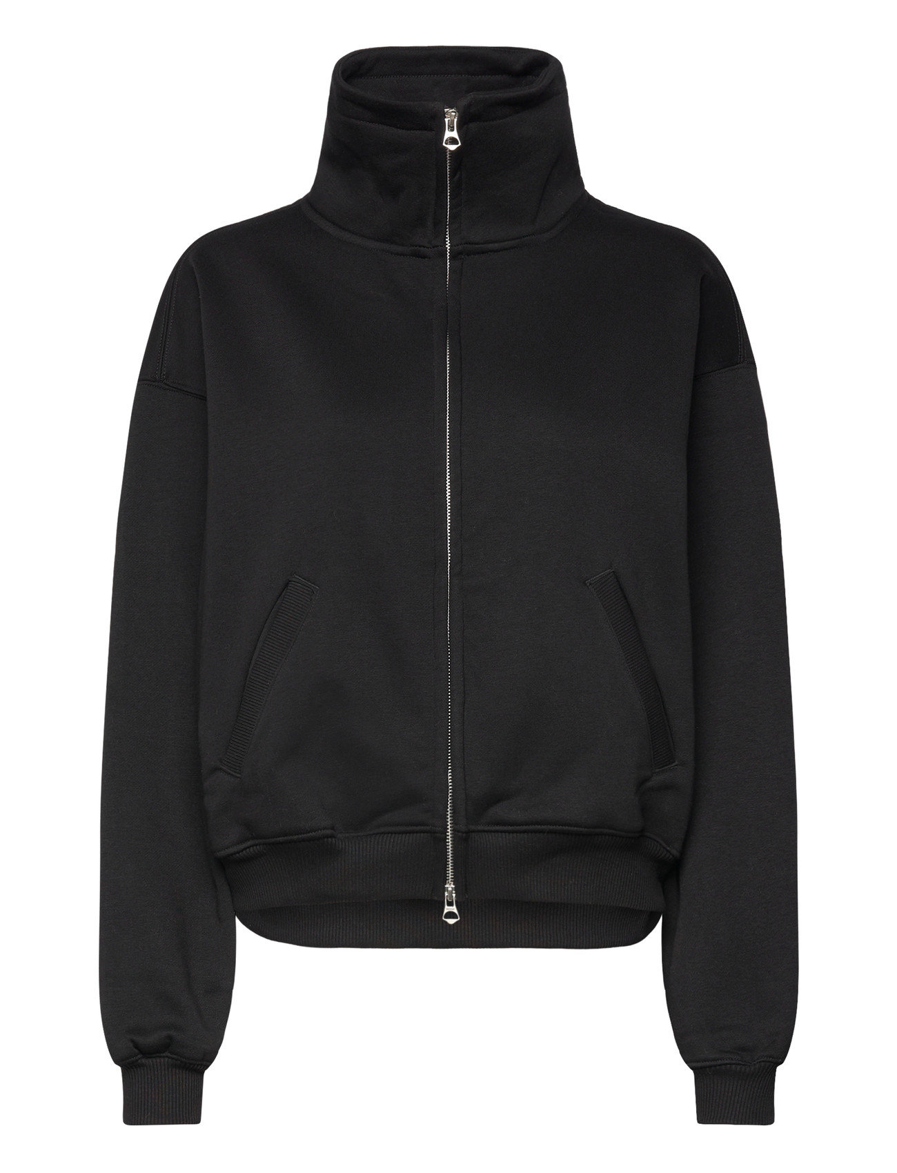Weekday Loose Funnel Neck Zip Cardigan, M, Black, Strik > Cardigans, Dame