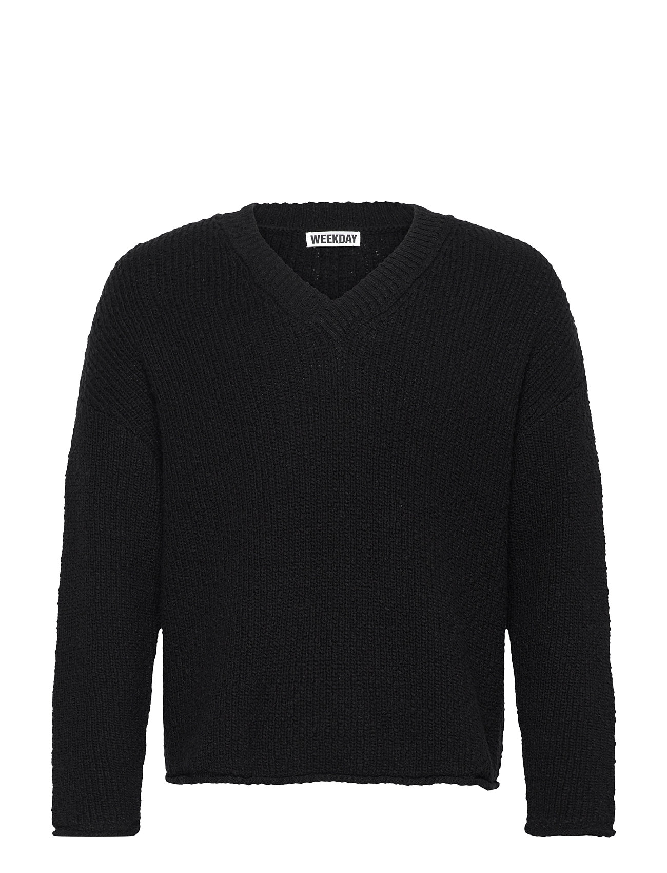 Weekday Boxy V-Neck Sweater, L, Black, Strik > V-Halse, Herre