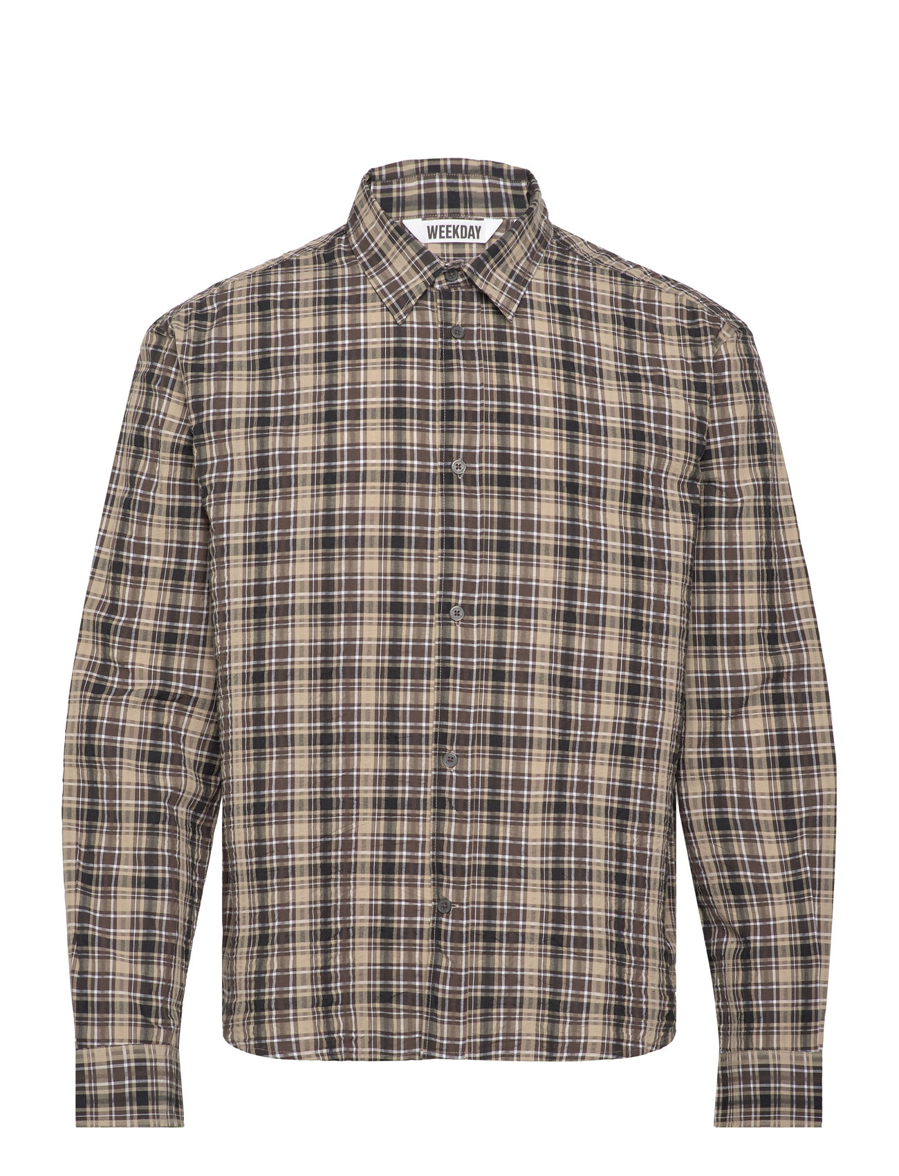 Weekday Relaxed Checked Long-Sleeved Shirt, M, Beige, Overdele > Skjorter, Herre