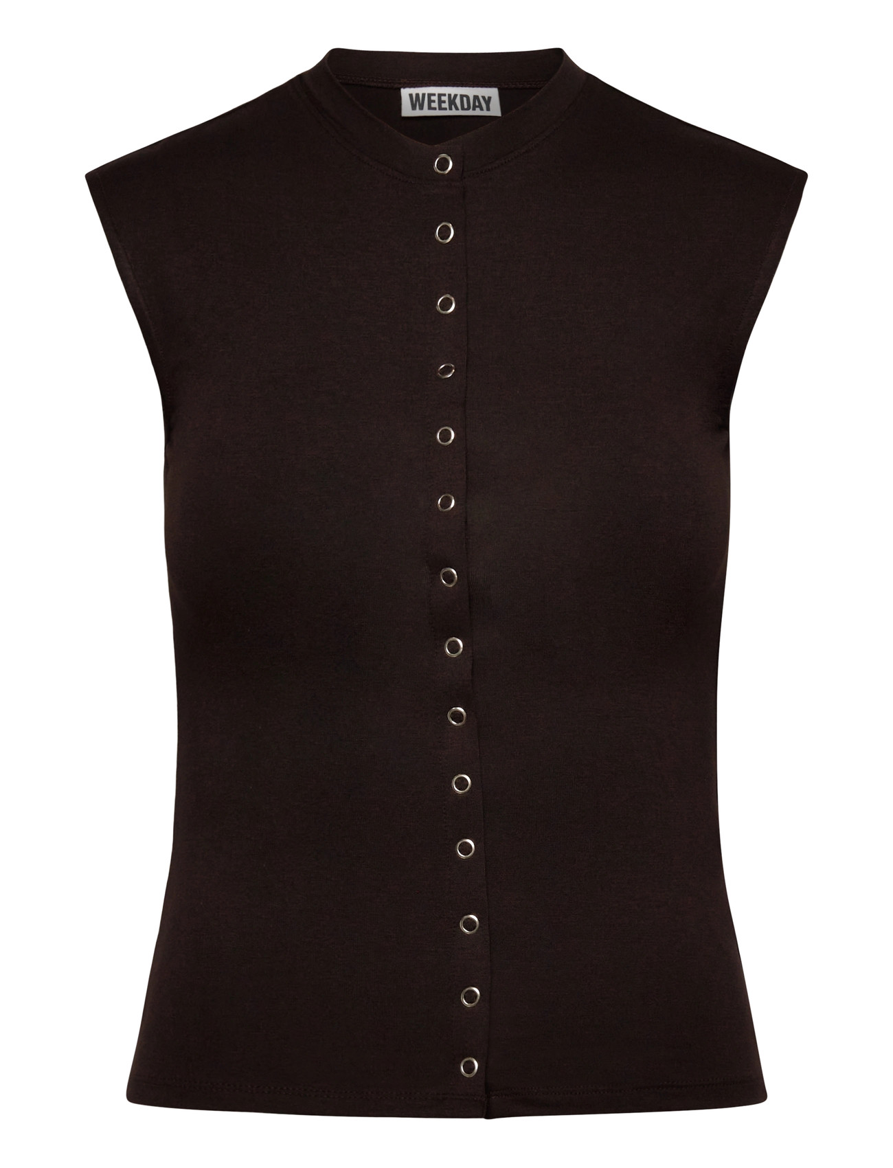 Weekday Sleeveless Button-Up Top, XS, Brown, T-Shirts & Toppe > Uden Ærmer, Dame
