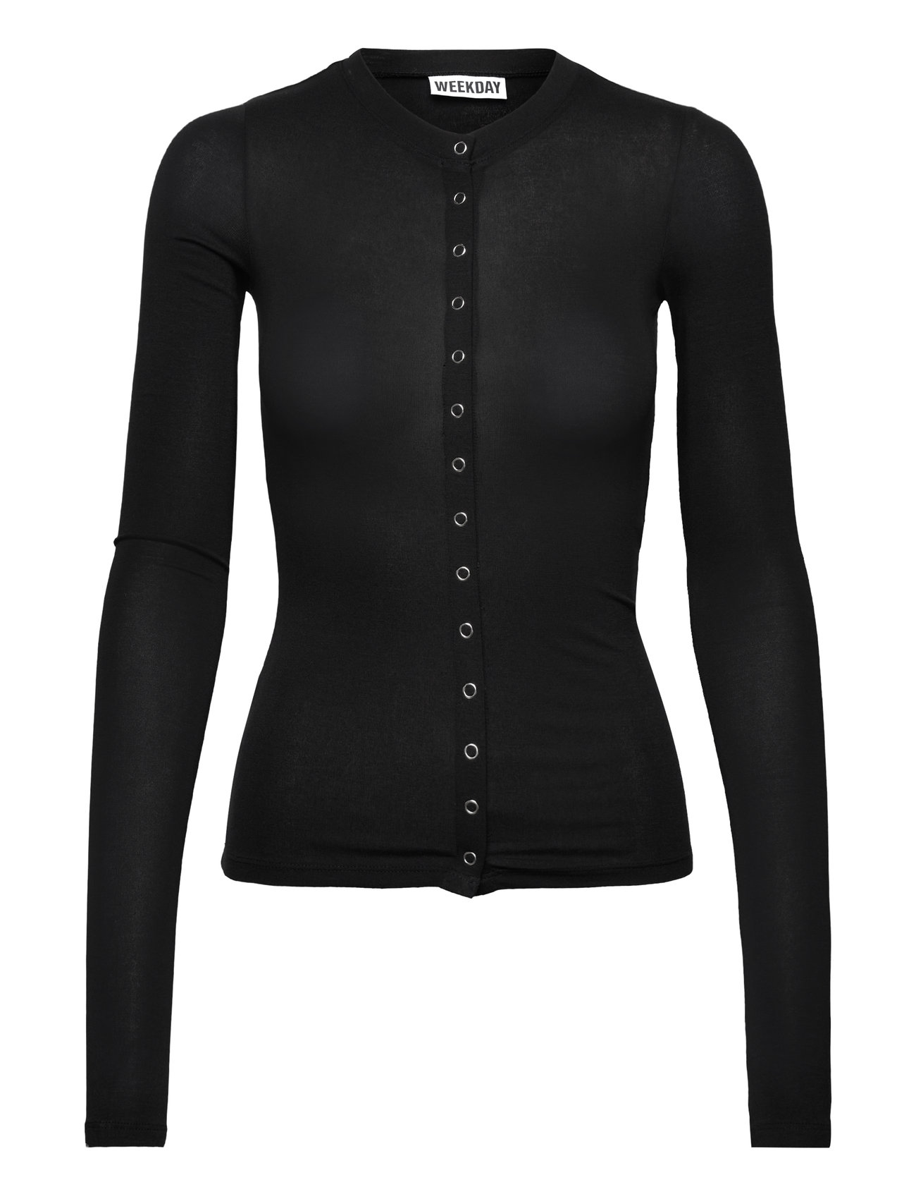 Weekday Slim Long-Sleeved Buttoned Cardigan, L, Black, Strik > Cardigans, Dame