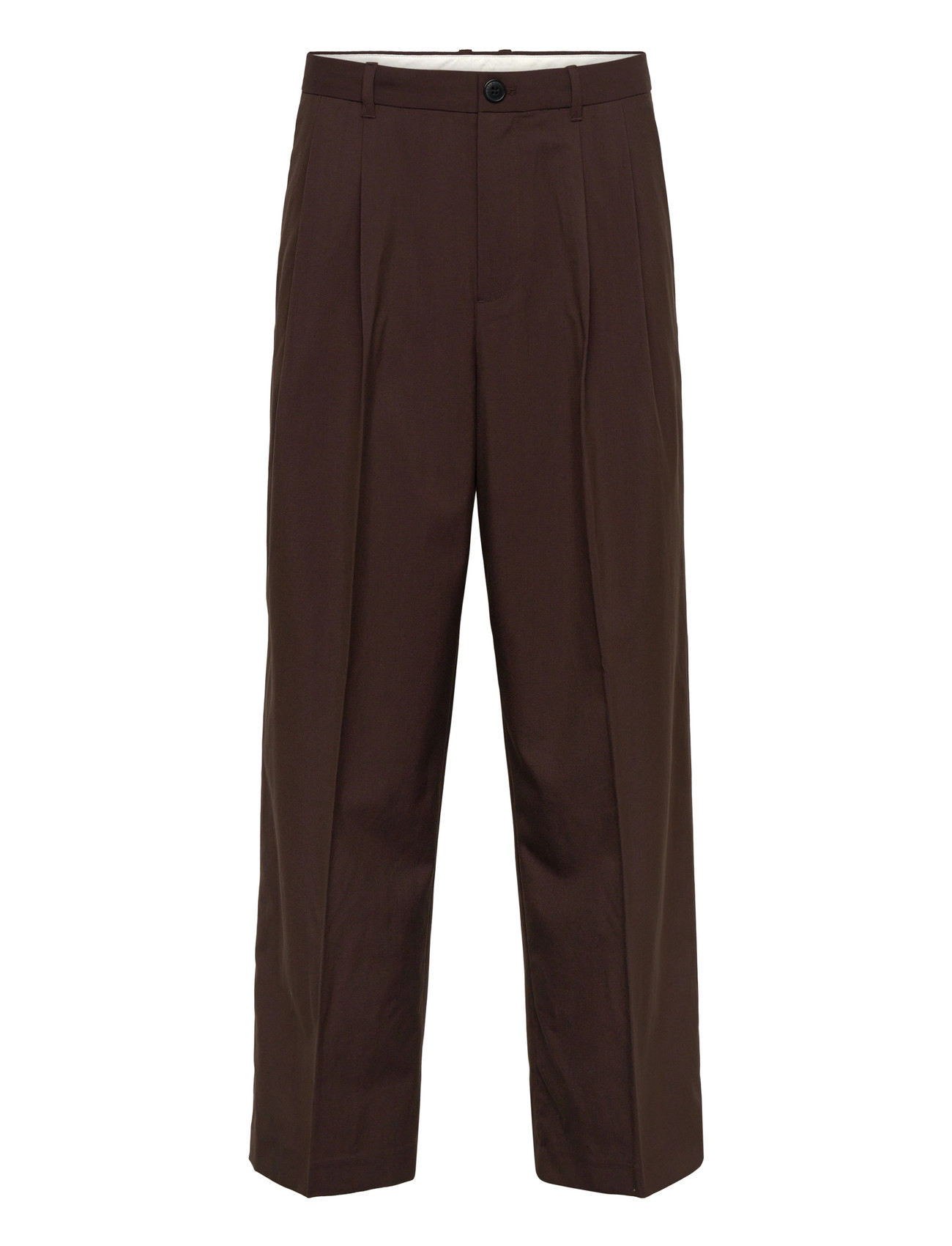 Weekday Nate Loose Fit Pleated Suit Trousers, 44, Brown, Bukser > Formelle Bukser, Herre