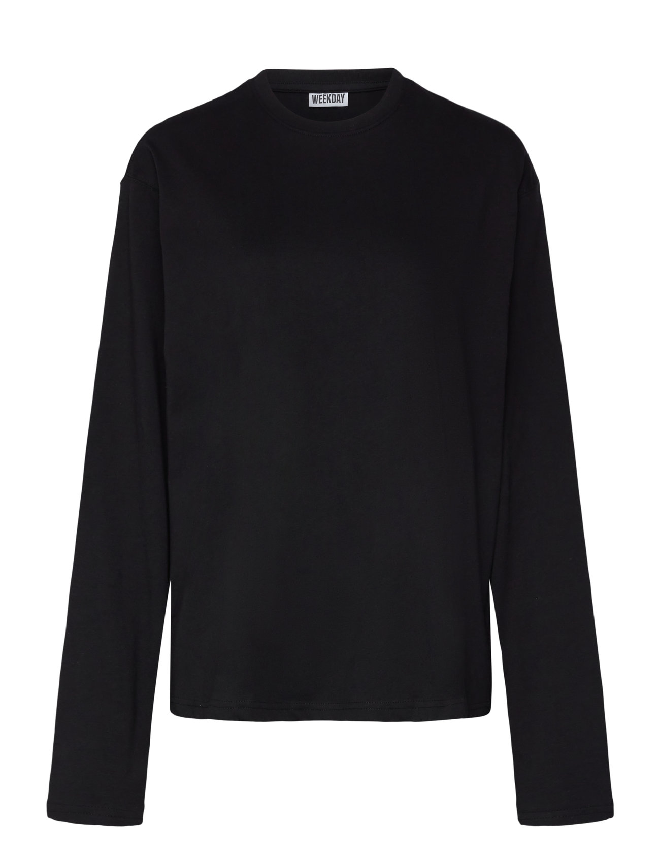 Weekday Long-Sleeved Boxy Cotton T-Shirt, M, Black, T-Shirts & Toppe > Langærmede, Dame