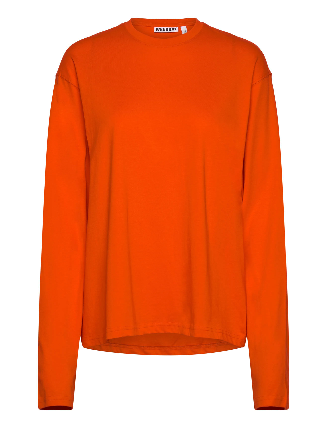 Weekday Long-Sleeved Boxy Cotton T-Shirt, XS, Orange, T-Shirts & Toppe > Langærmede, Dame
