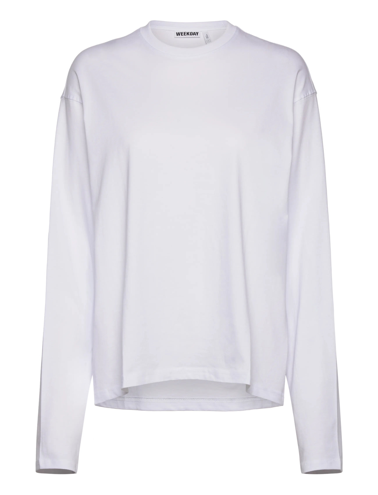 Weekday Long-Sleeved Boxy Cotton T-Shirt, XS, White, T-Shirts & Toppe > Langærmede, Dame