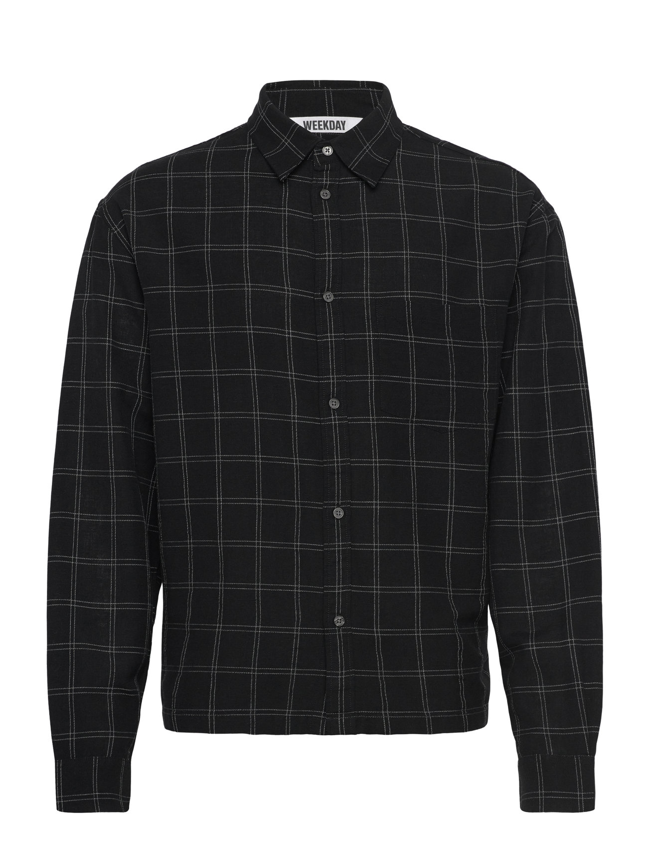 Weekday Oversized Boxy Linen Shirt, XS, Black, Shirts > Checkered Shirt, Herre