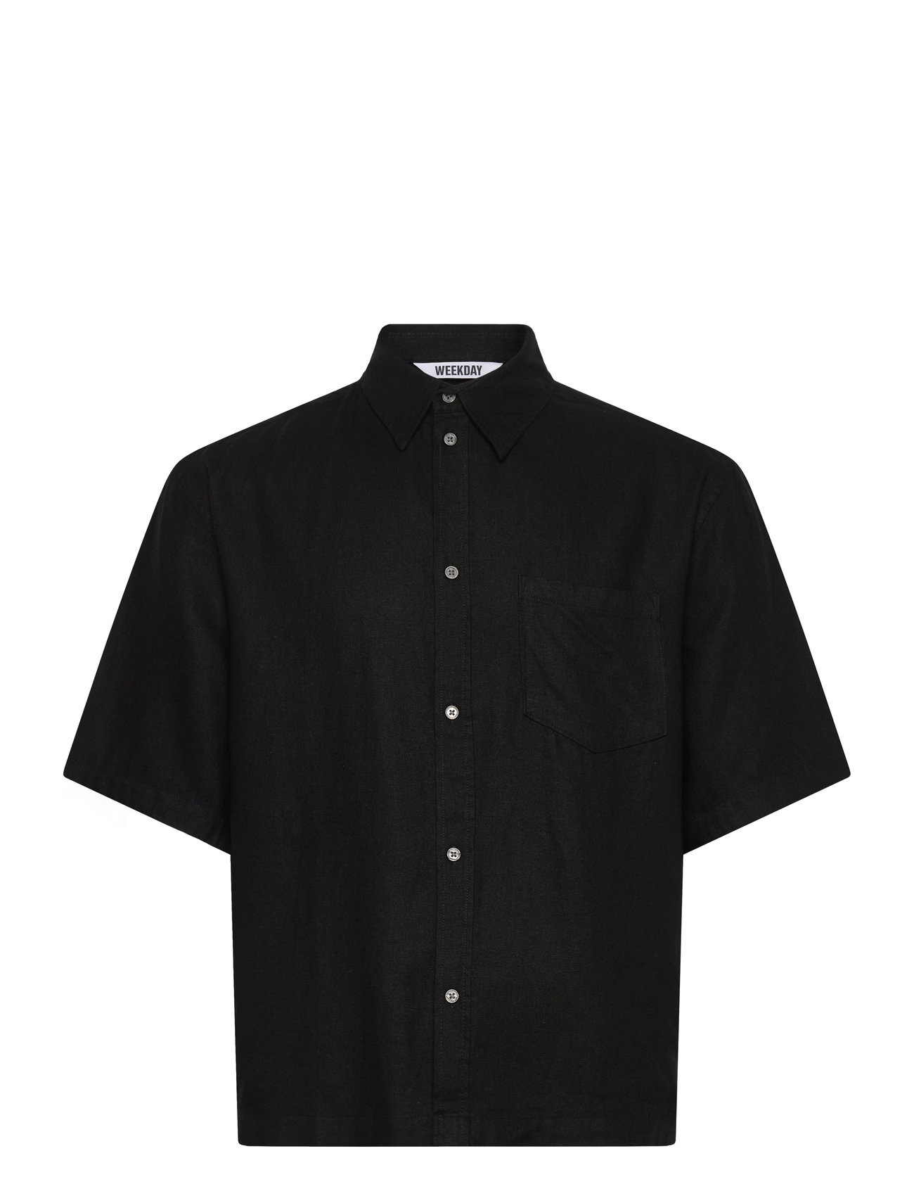 Weekday Relaxed Short-Sleeved Linen-Blend Shirt, L, Black, Skjorter > Kortærmede Shirts, Herre