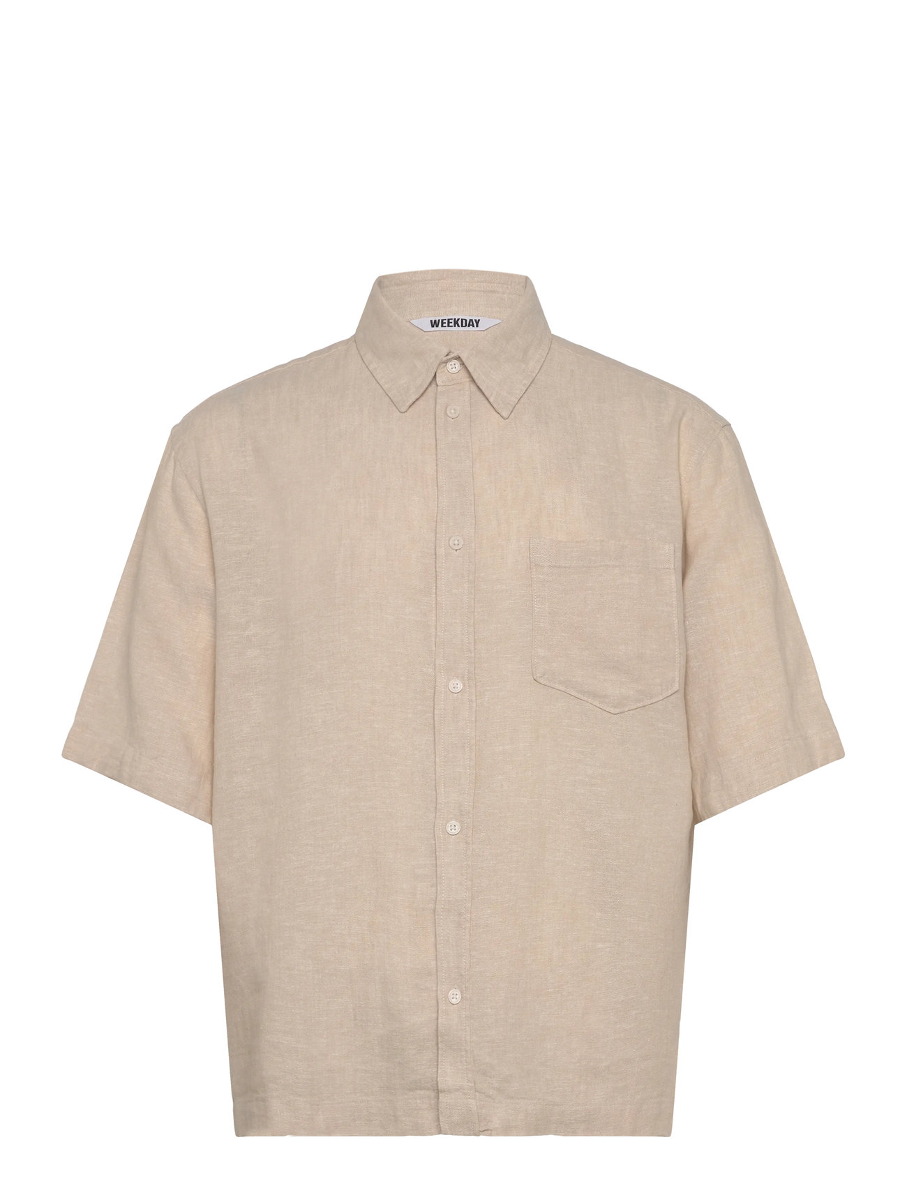Weekday Relaxed Short-Sleeved Linen-Blend Shirt, L, Beige, Skjorter > Kortærmede Shirts, Herre