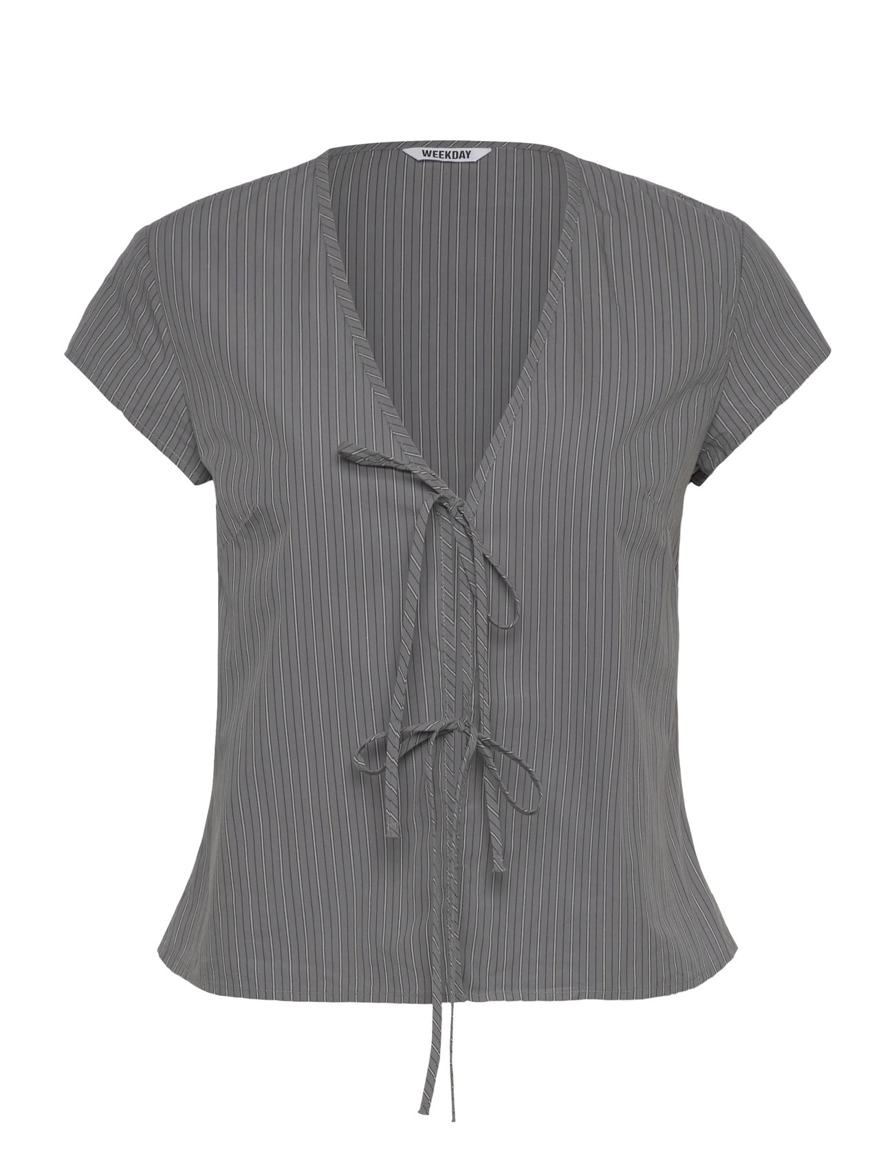 Weekday Tie-Front V-Neck Cotton Blouse, M, Grey, Bluser > Uden Ærmer, Dame