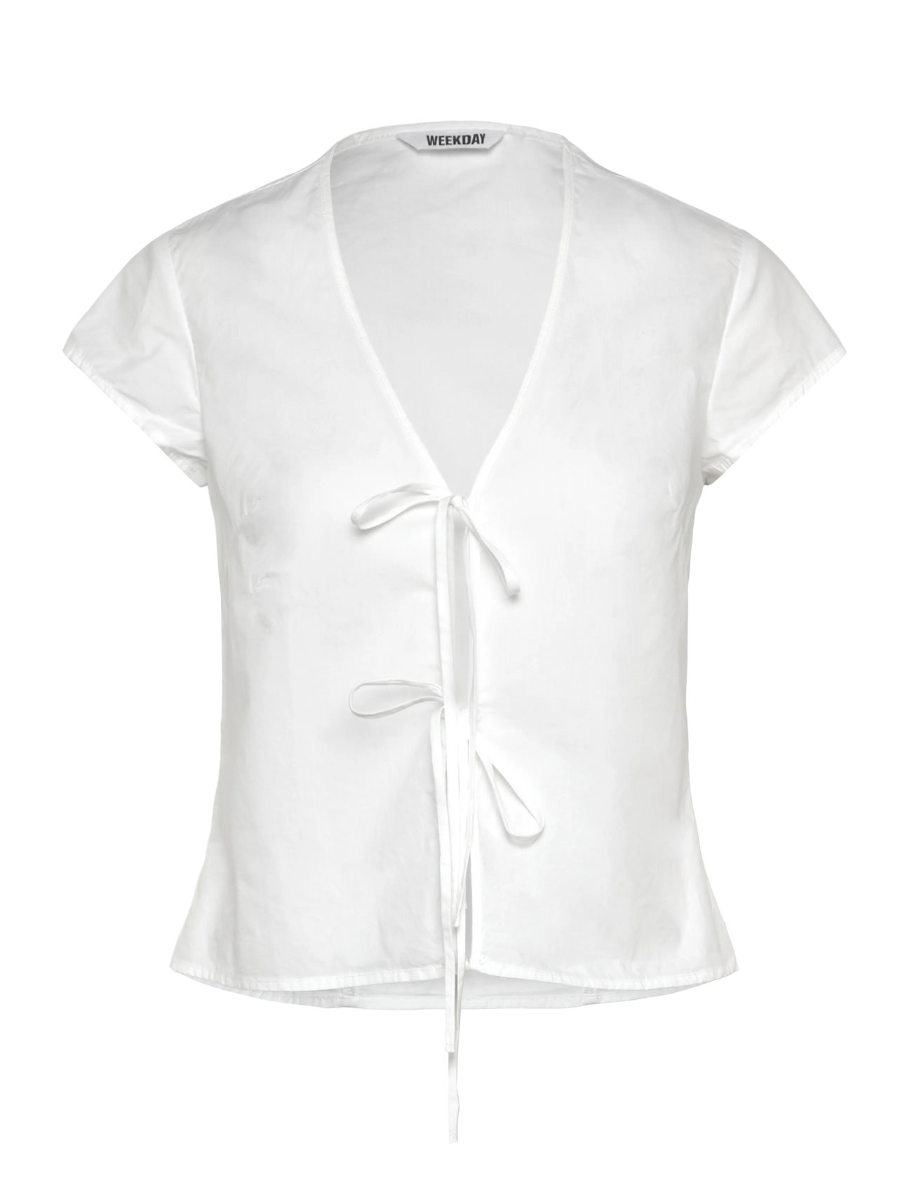 Weekday Tie-Front V-Neck Cotton Blouse, M, White, Bluser > Uden Ærmer, Dame