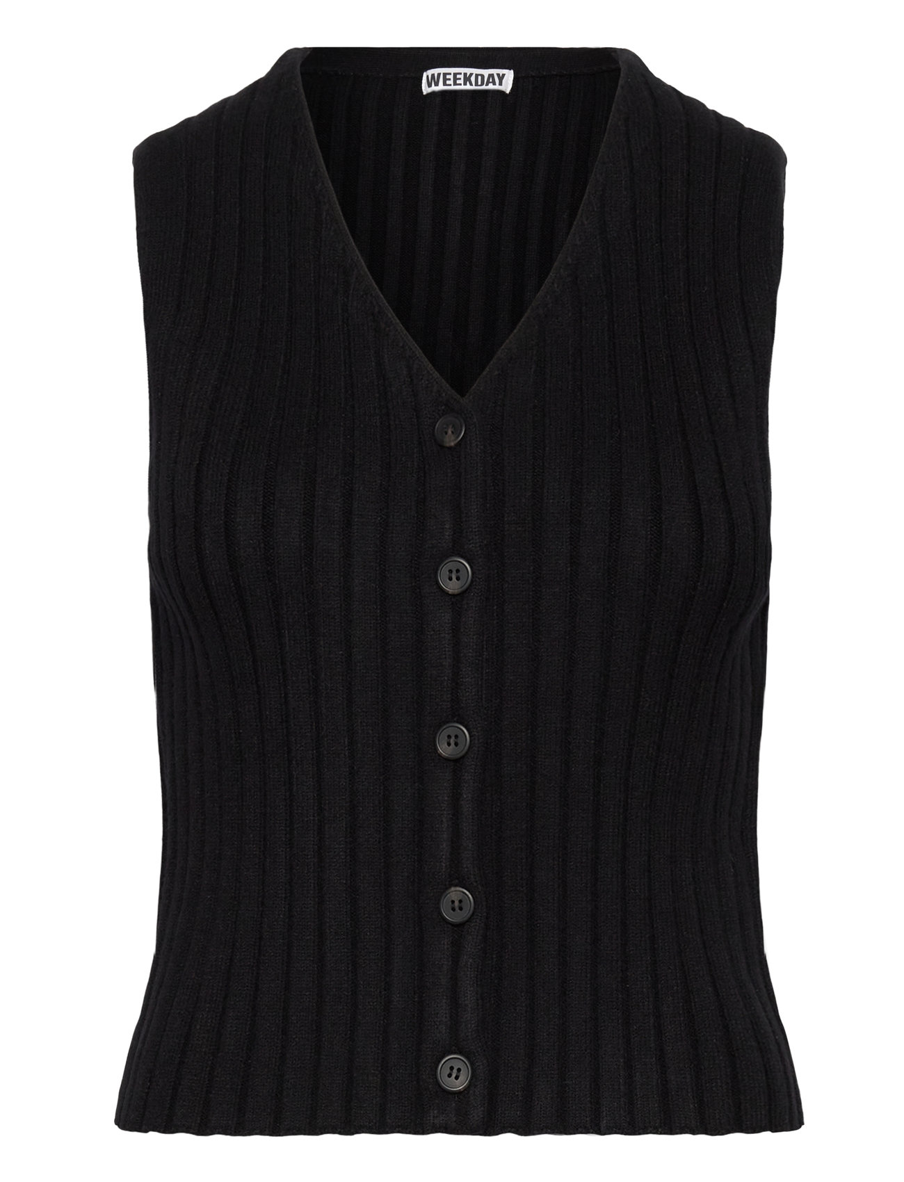 Rib-Knitted V-Neck Vest Vests Knitted Vests Black Weekday