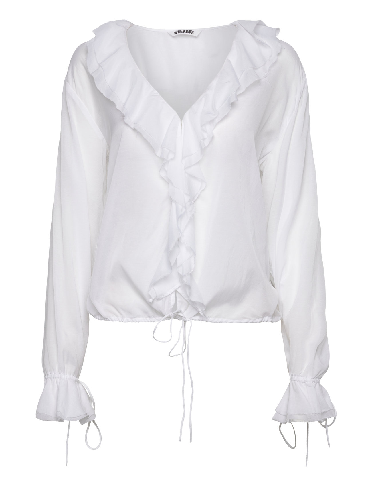 Weekday Long Sleeve Frill Top, XS, White, Bluser > Langærmede, Dame