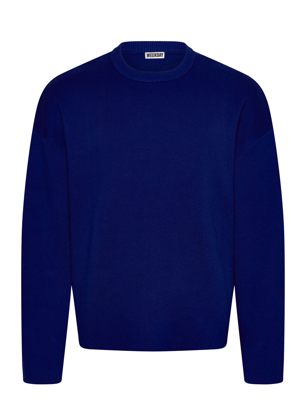 Weekday Boxy Knitted Cotton Sweater, L, Knitwear, Blau - Round Necks, Männerswear